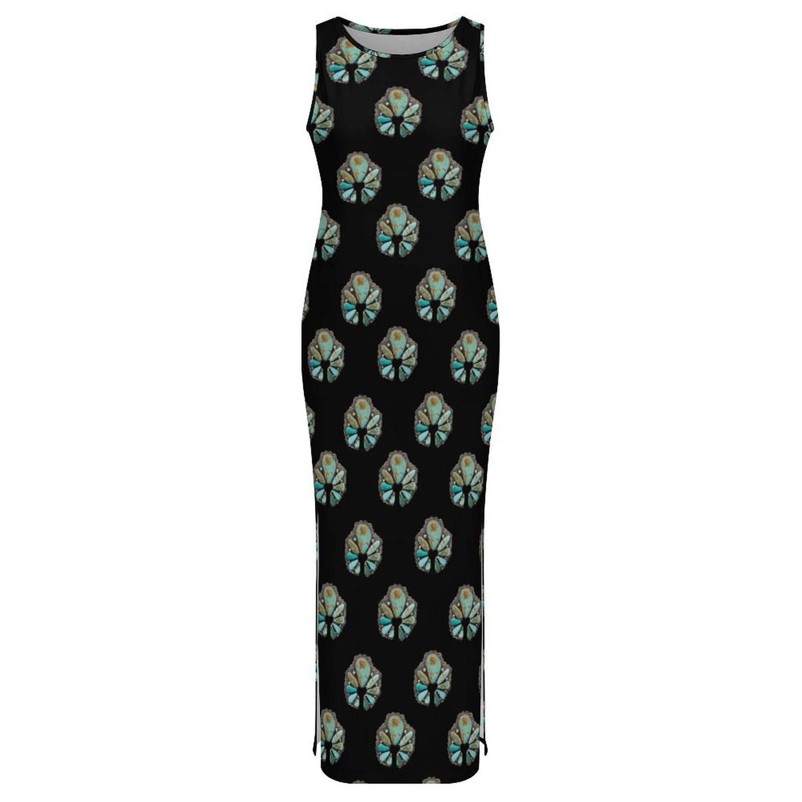 Turquoise Naja Sleeveless Bodycon Side Slit Maxi Dress