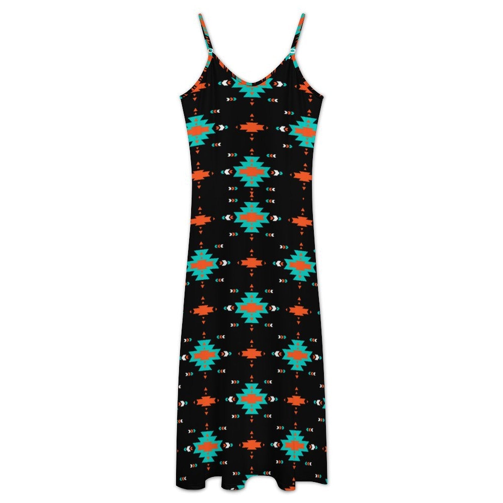 Turquoise Orange Aztec Western Maxi Dress