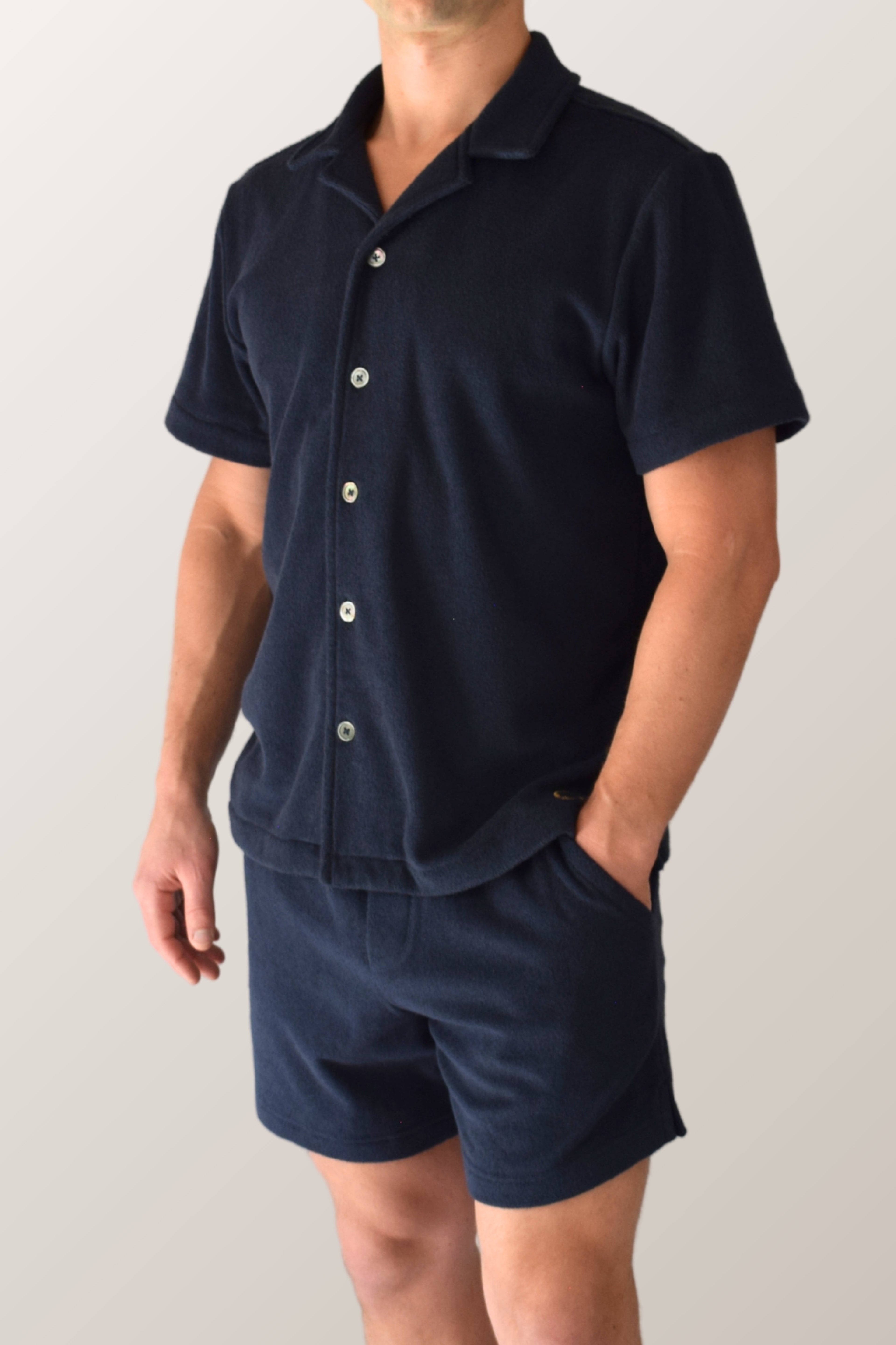 Navy Toweling Terry Cabana Shirt