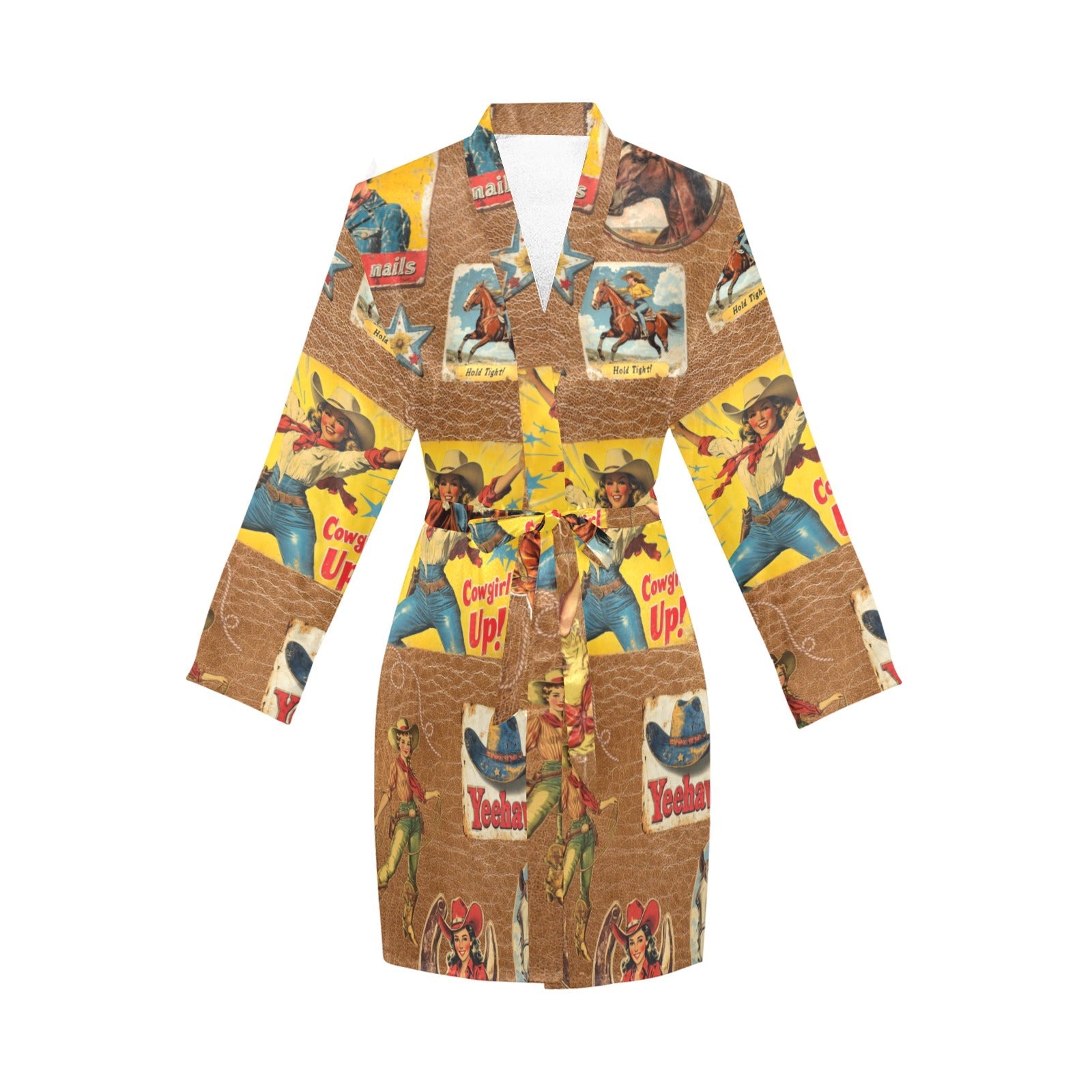 Vintage Cowgirl Collage Satin Robe