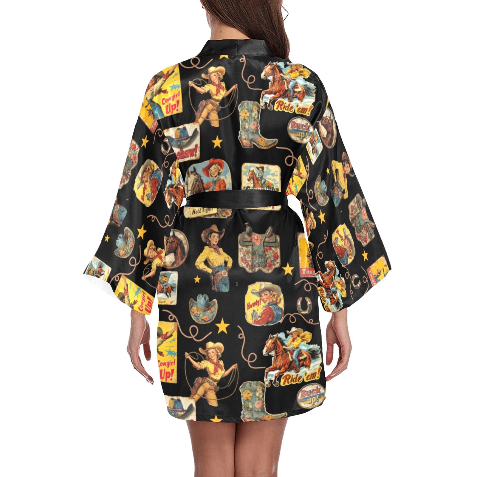 Vintage Cowgirl College Satin Kimono Robe