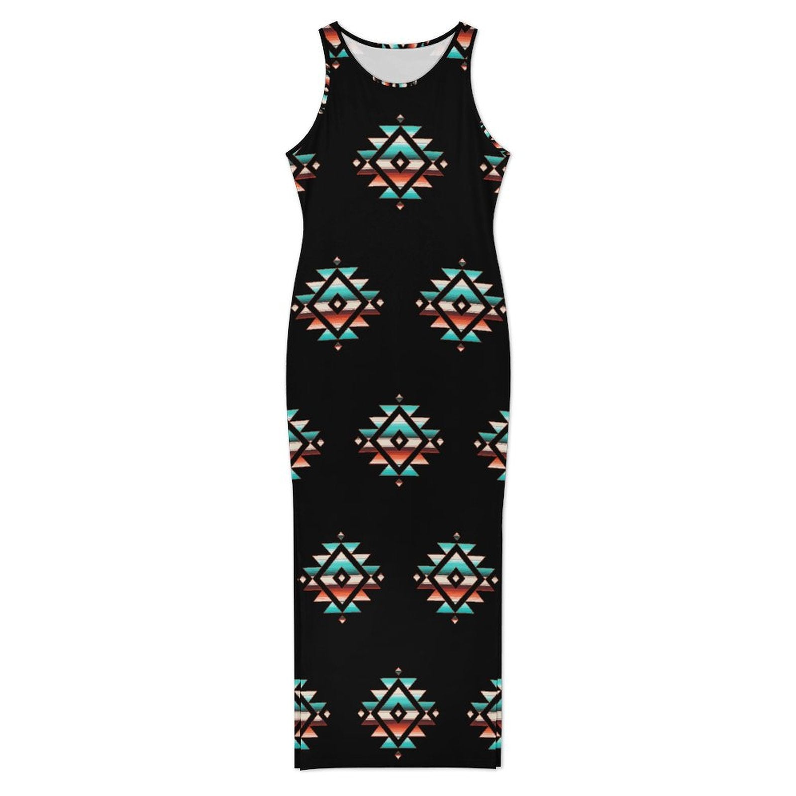 Southwestern Aztec Sleeveless Bodycon Side Slit Western Maxi Dress
