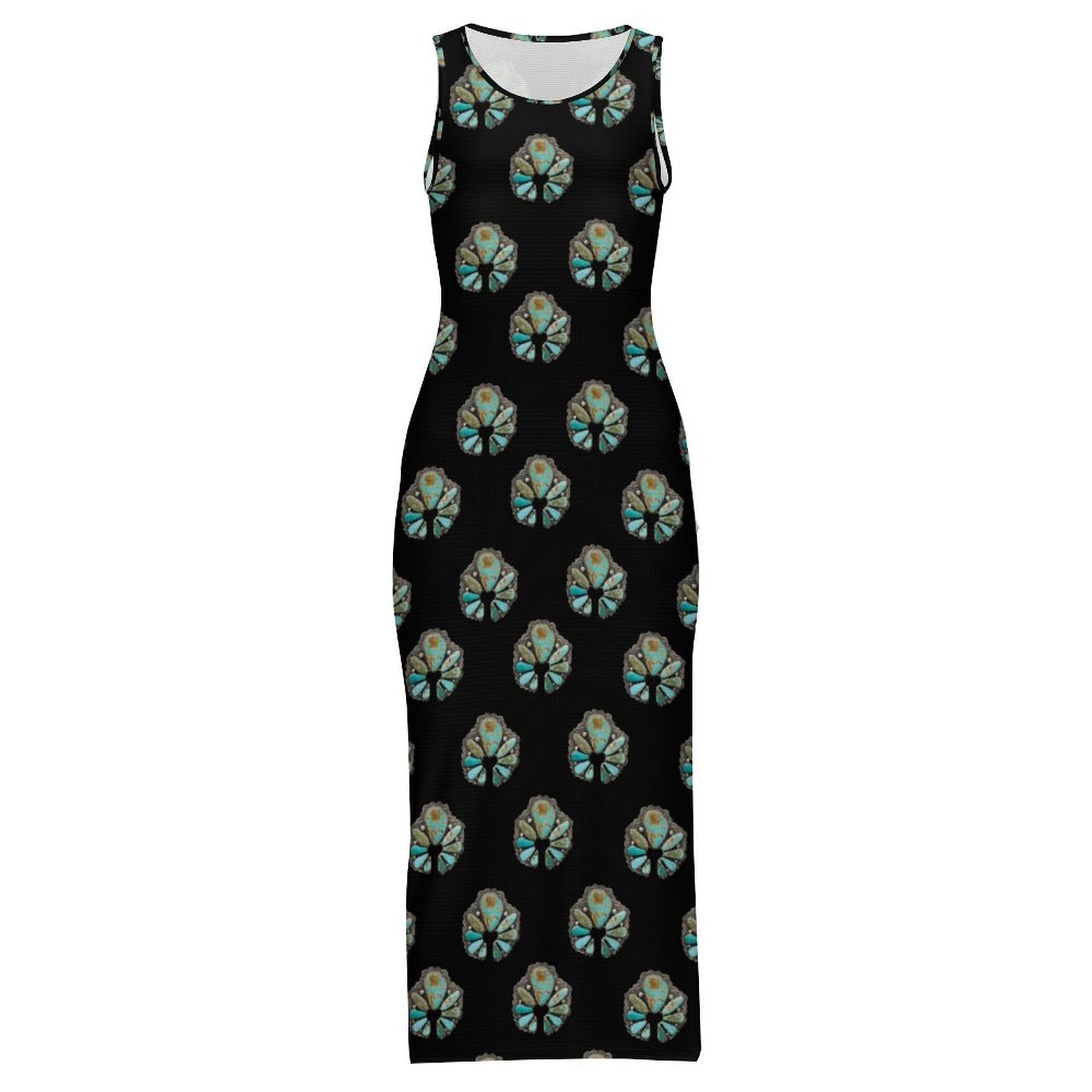 Turquoise Naja Sleeveless Bodycon Side Slit Maxi Dress