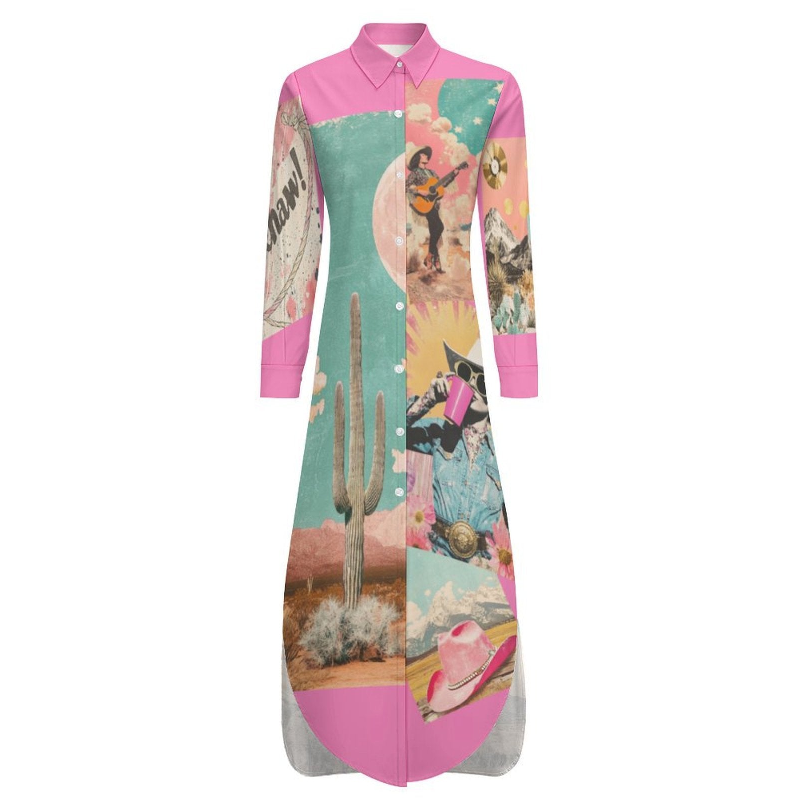 Baha Ranch Retro Pop Western Desert Cowboy Button Up Shirt Dress Duster