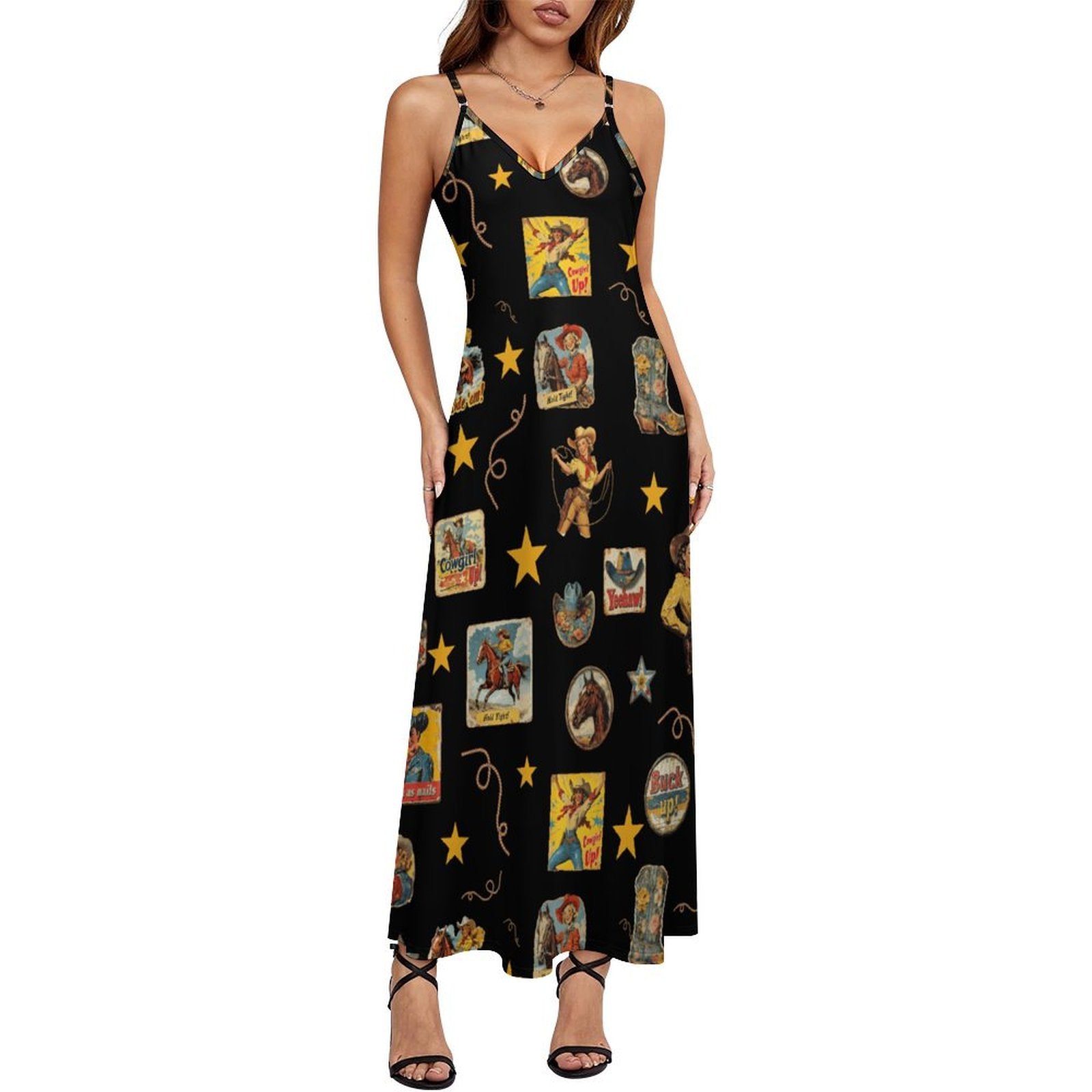 Vintage Cowgirl Collage Western Sun Dress