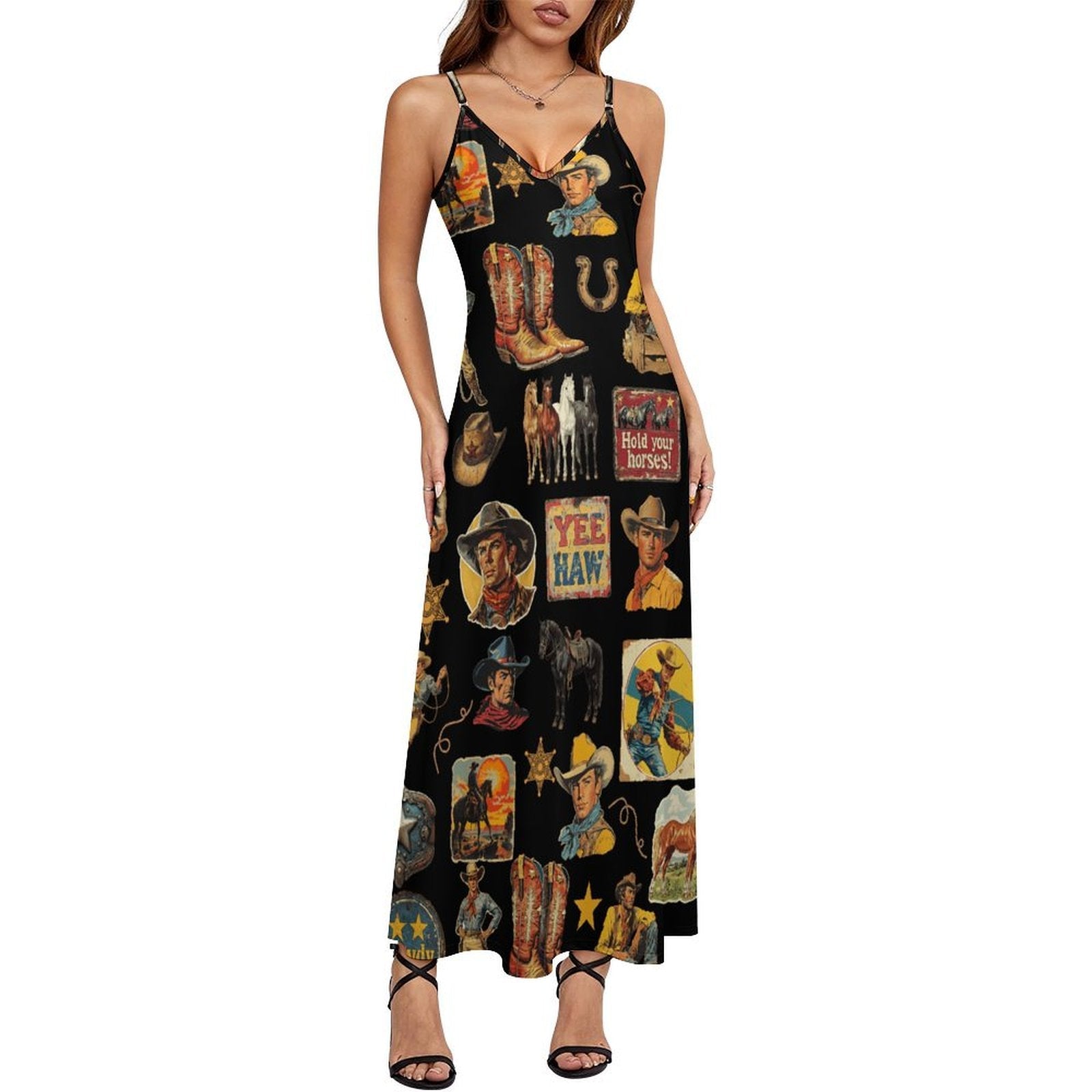 Vintage Cowboy Collage Western Sun Dress