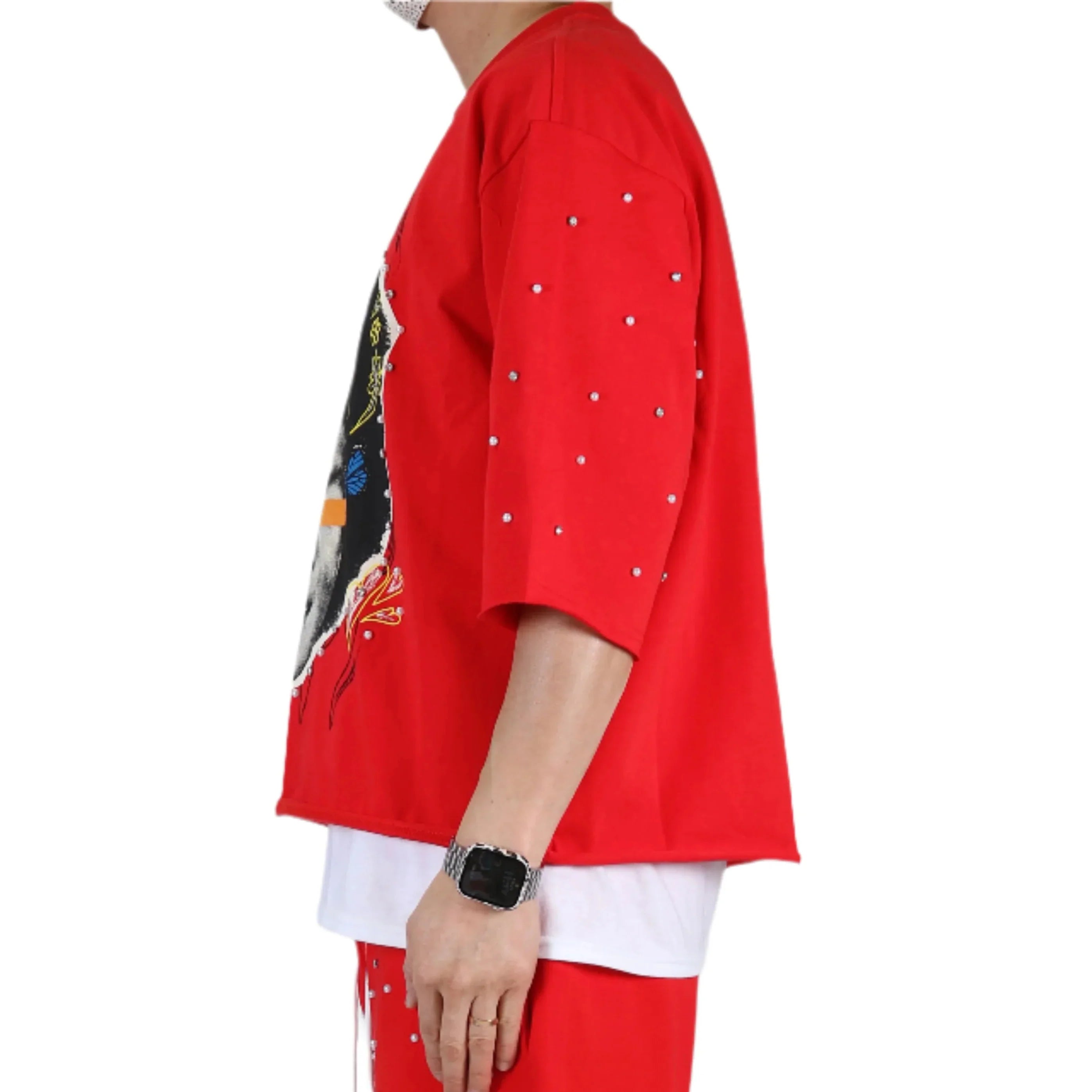 SIMON SN/ Jersey 3/4 Sleeve Crop Top Tee