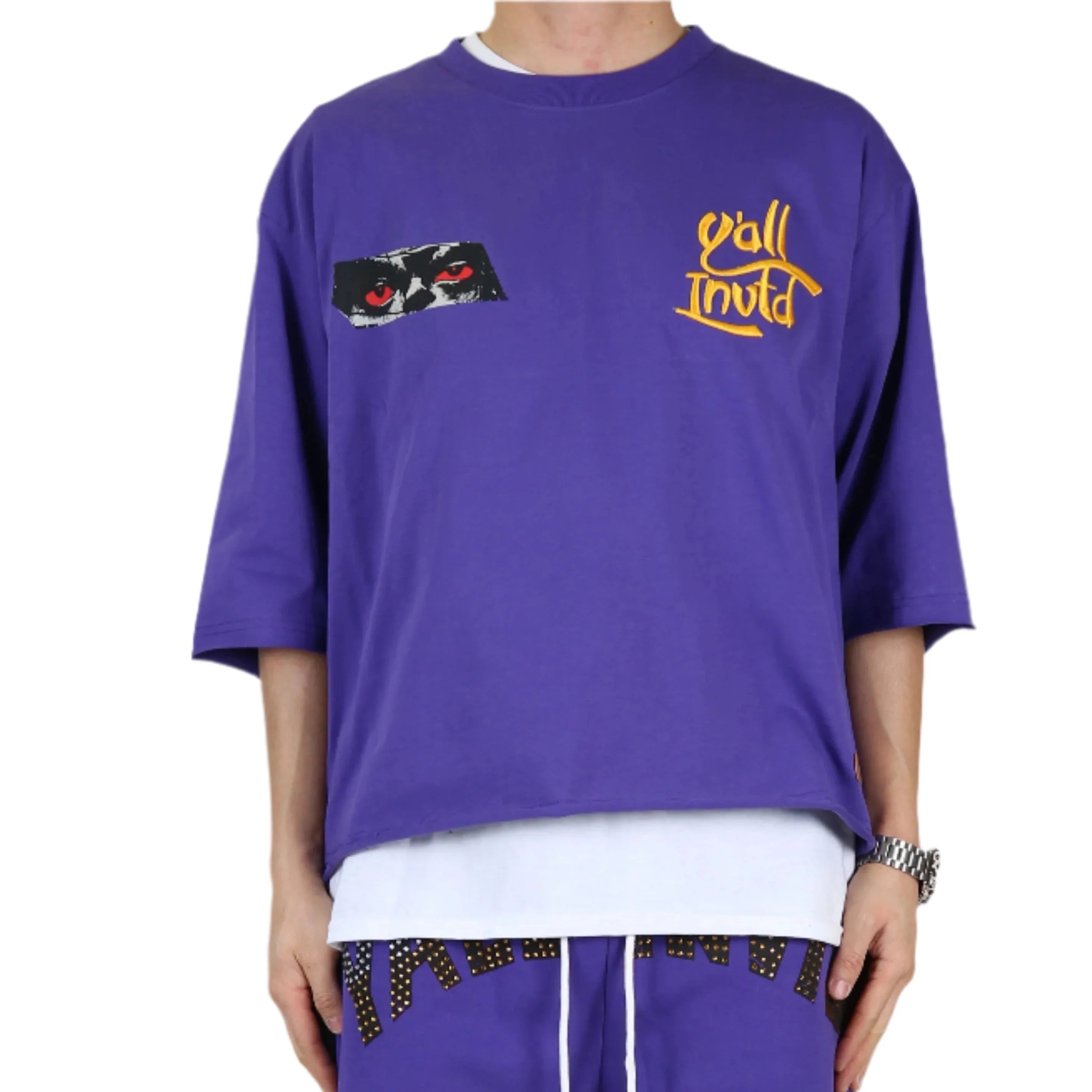 ANGELO SN/ Jersey 3/4 Sleeve Crop Top Tee