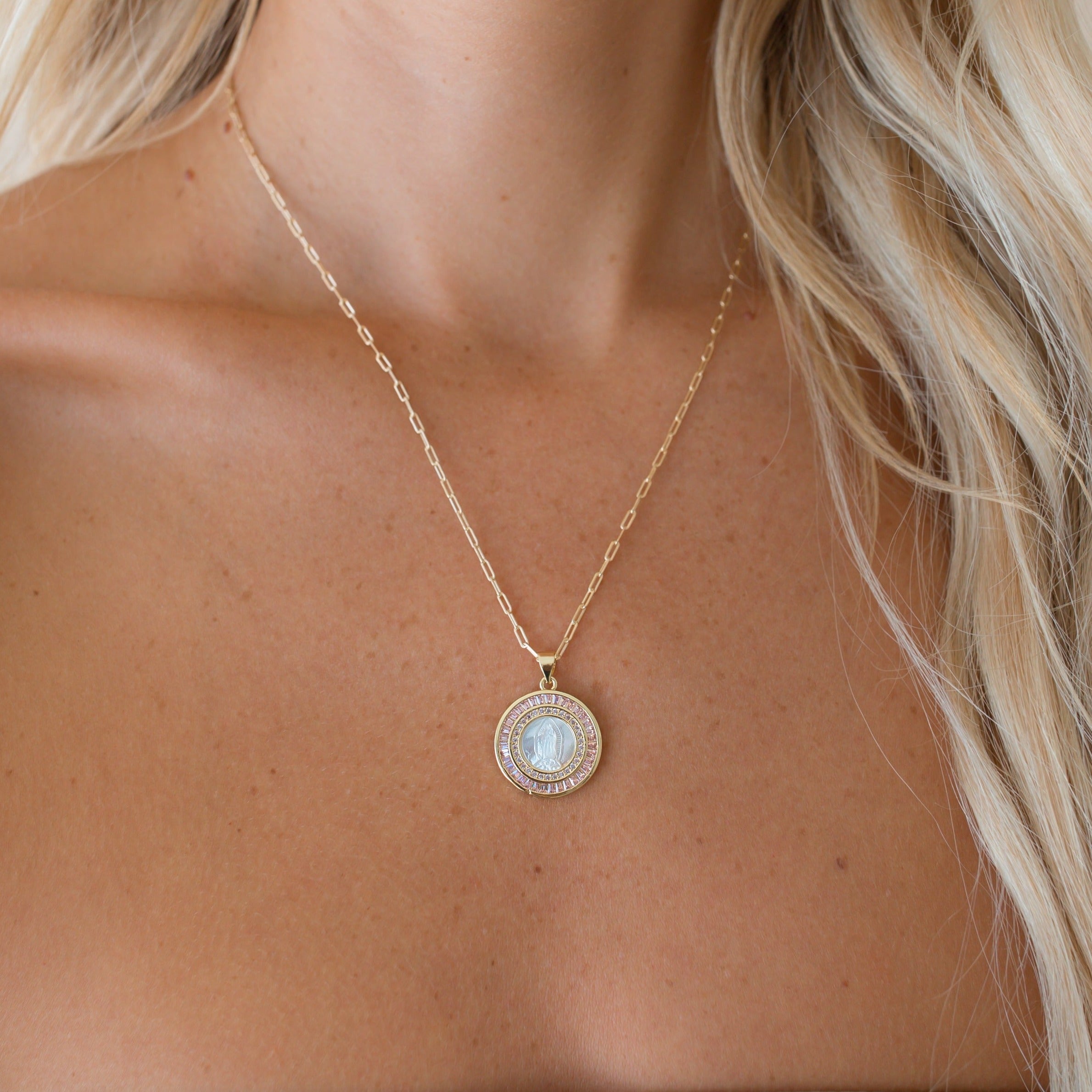 Mother Mary Necklace - Pink