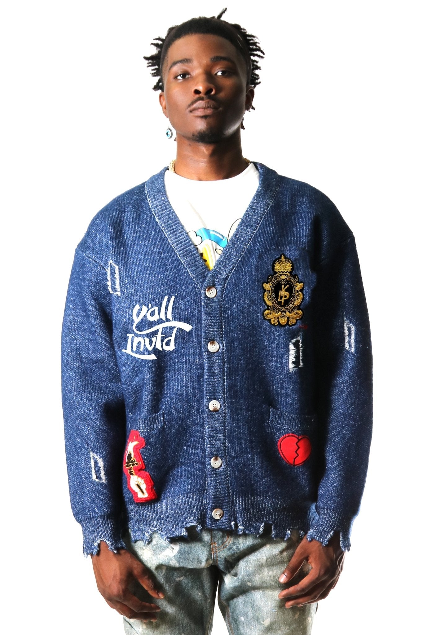 MAINZ Men's premium sweater cardigan with embroidery & patches