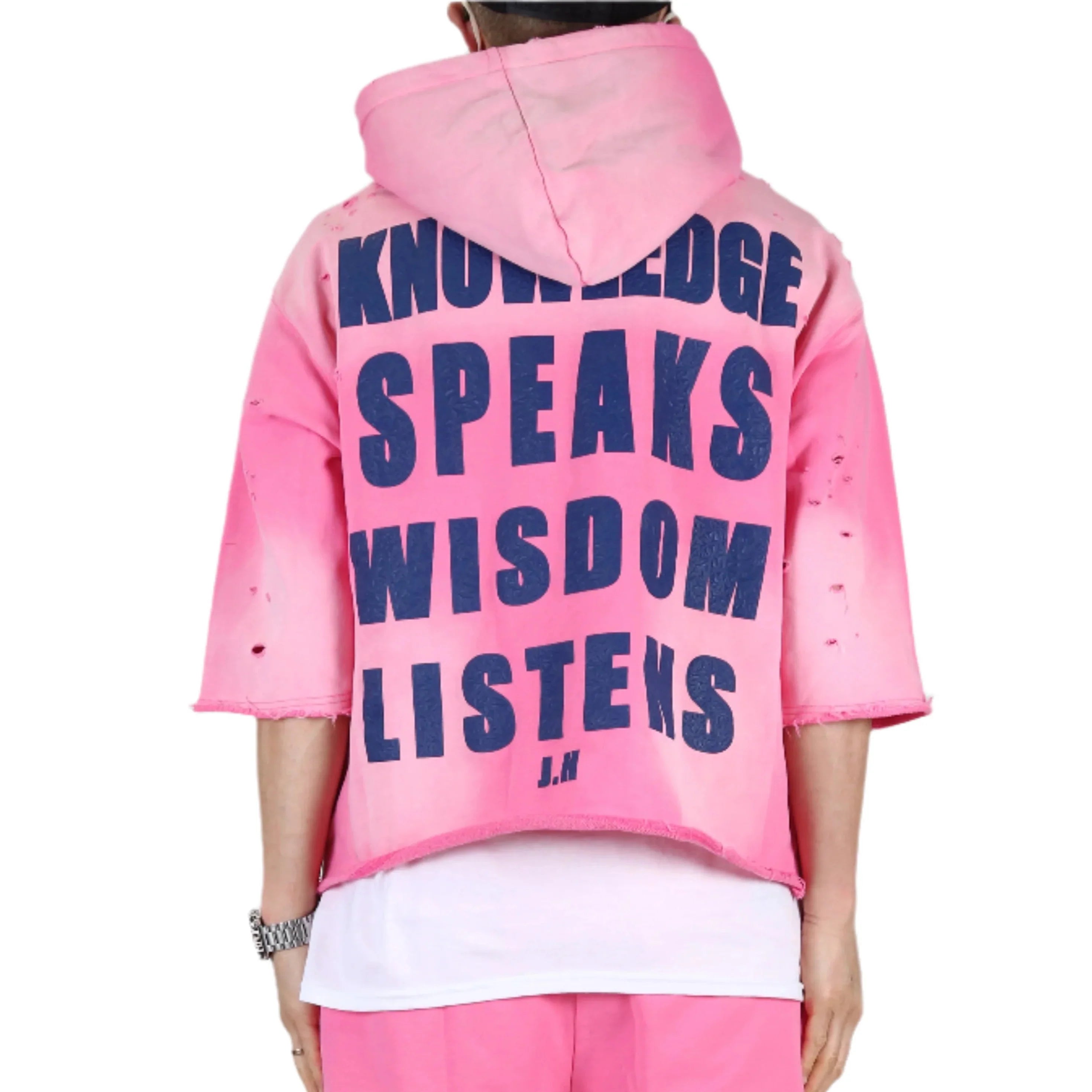 DARIUS French Terry 3/4 Sleeve Crop Top Pullover Hoodie