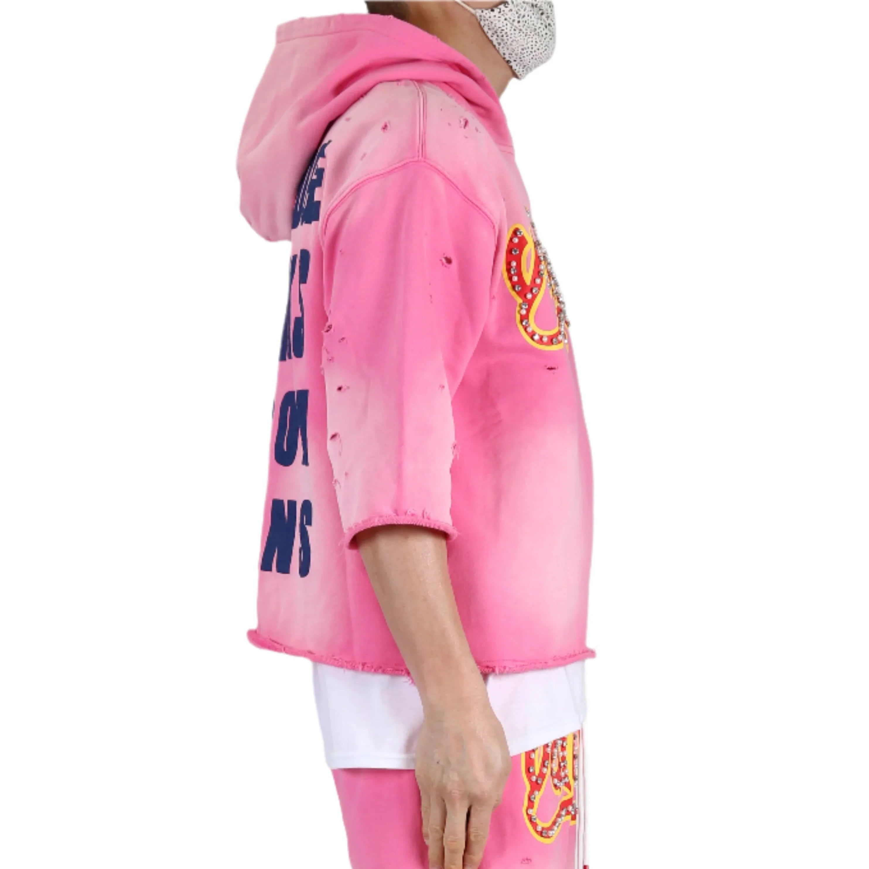 DARIUS French Terry 3/4 Sleeve Crop Top Pullover Hoodie