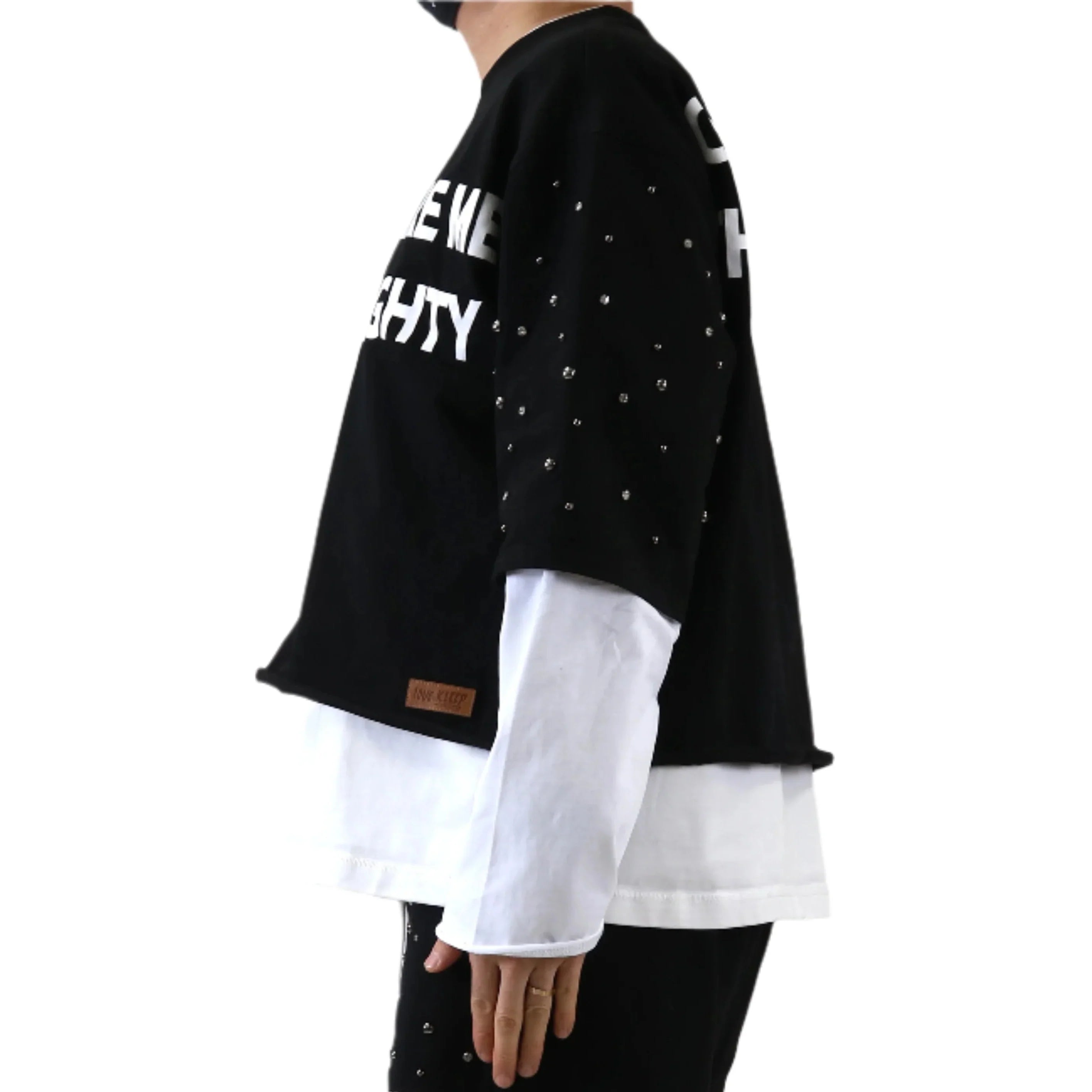 KARAN S/N Jersey 3/4 Sleeve Crop top Tee with Layered long sleeve