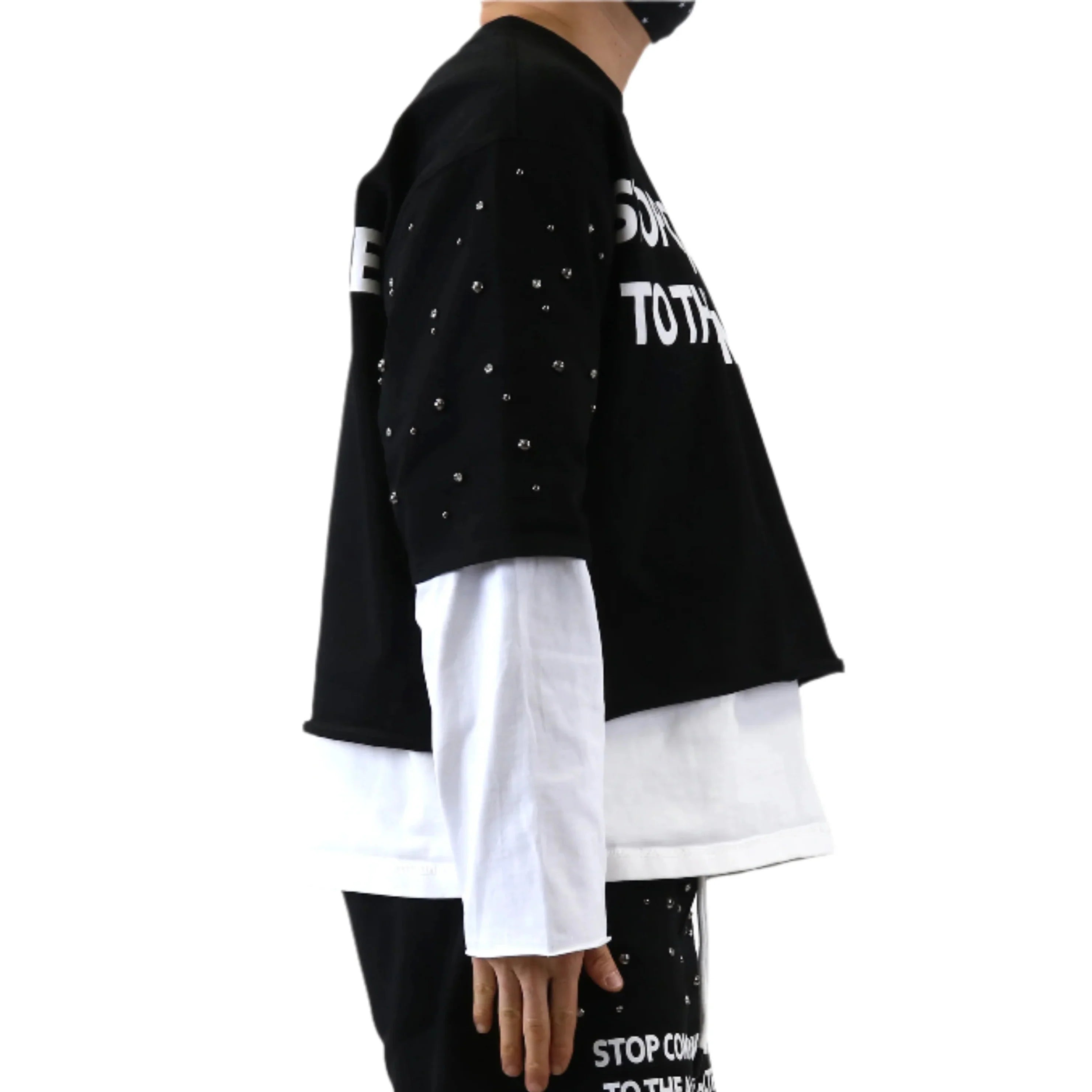 KARAN S/N Jersey 3/4 Sleeve Crop top Tee with Layered long sleeve