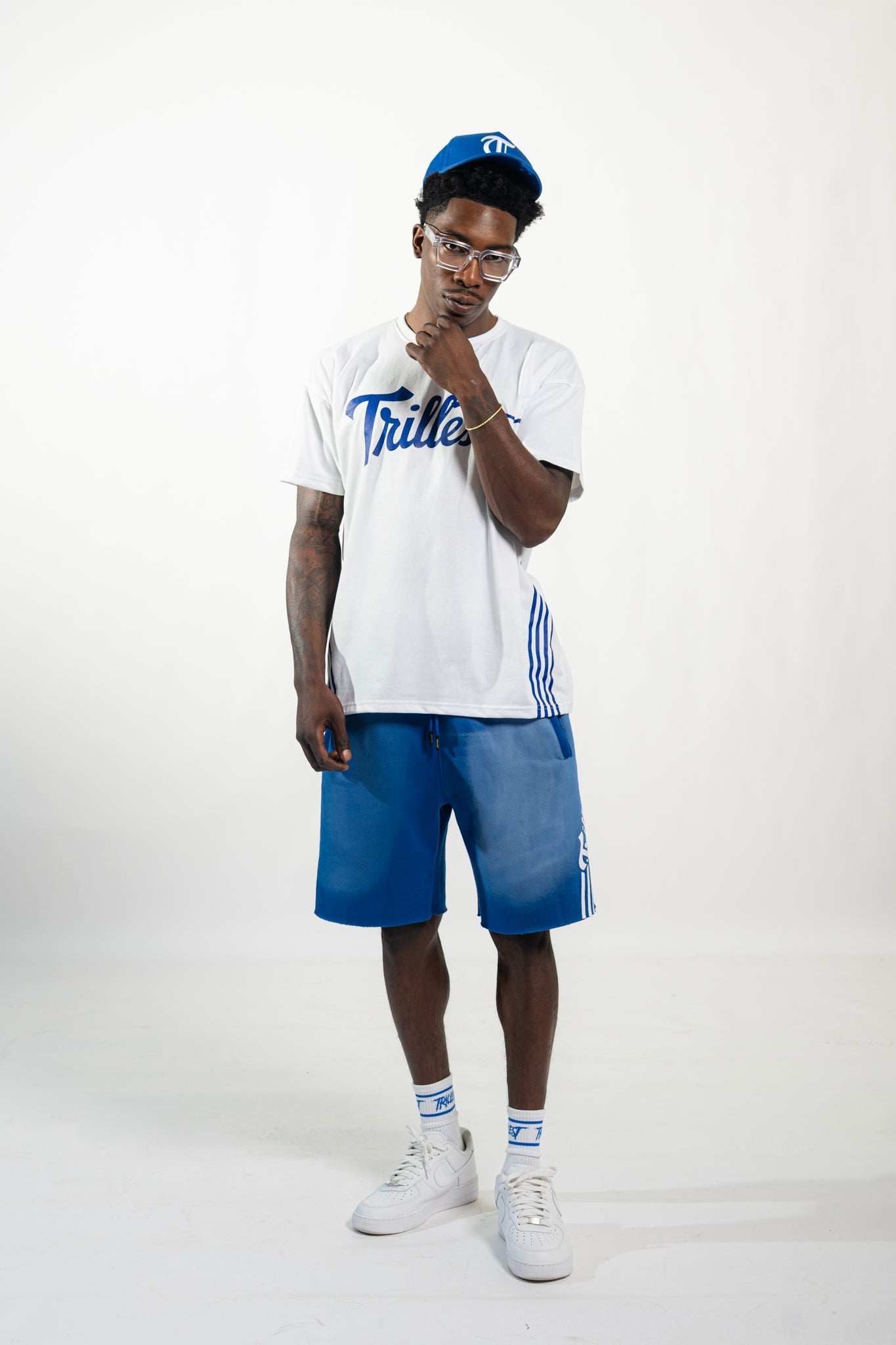 Cutoff 4-Stripes Sun Dried Shorts -  Royal/White