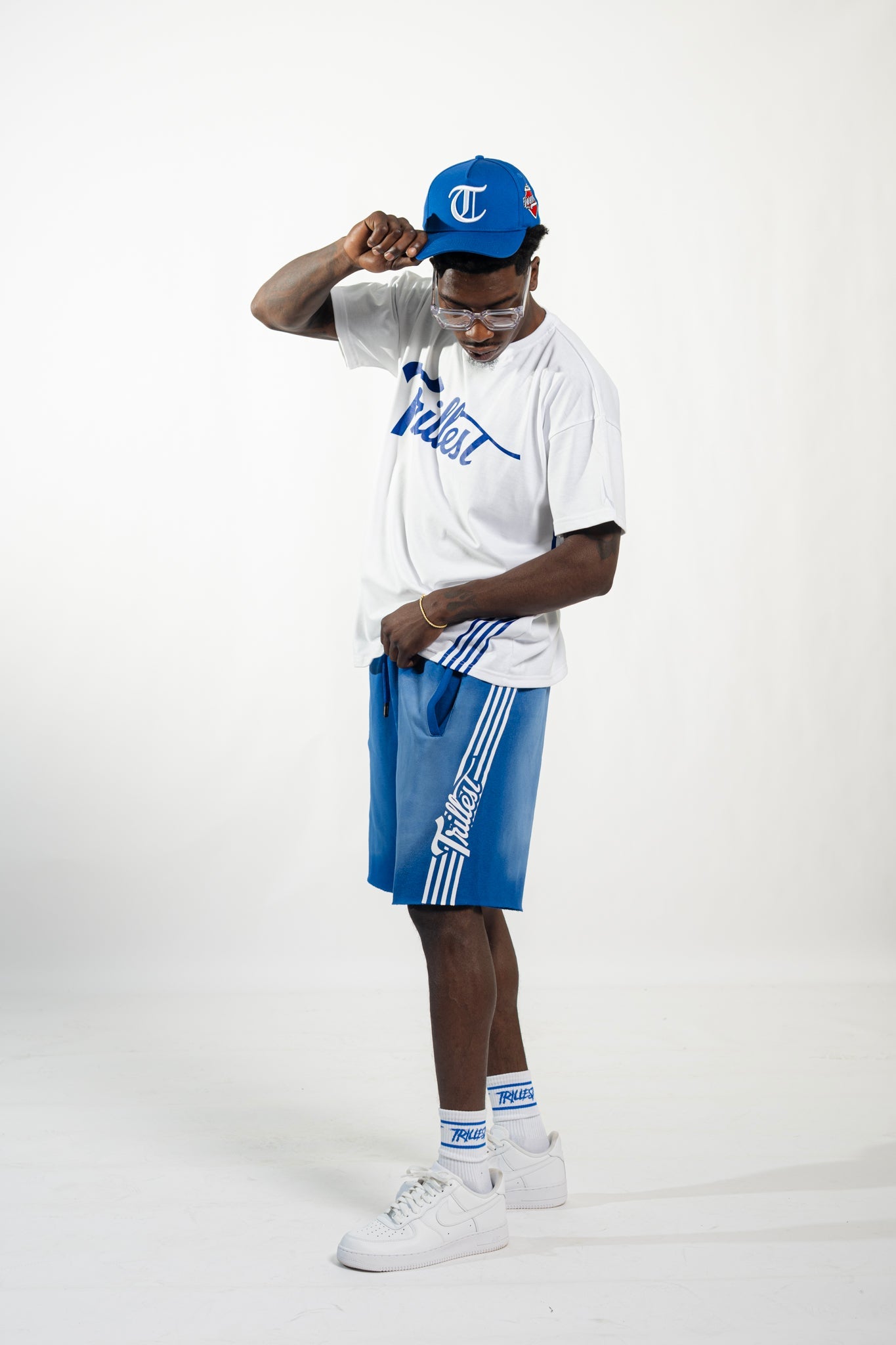 Cutoff 4-Stripes Sun Dried Shorts -  Royal/White