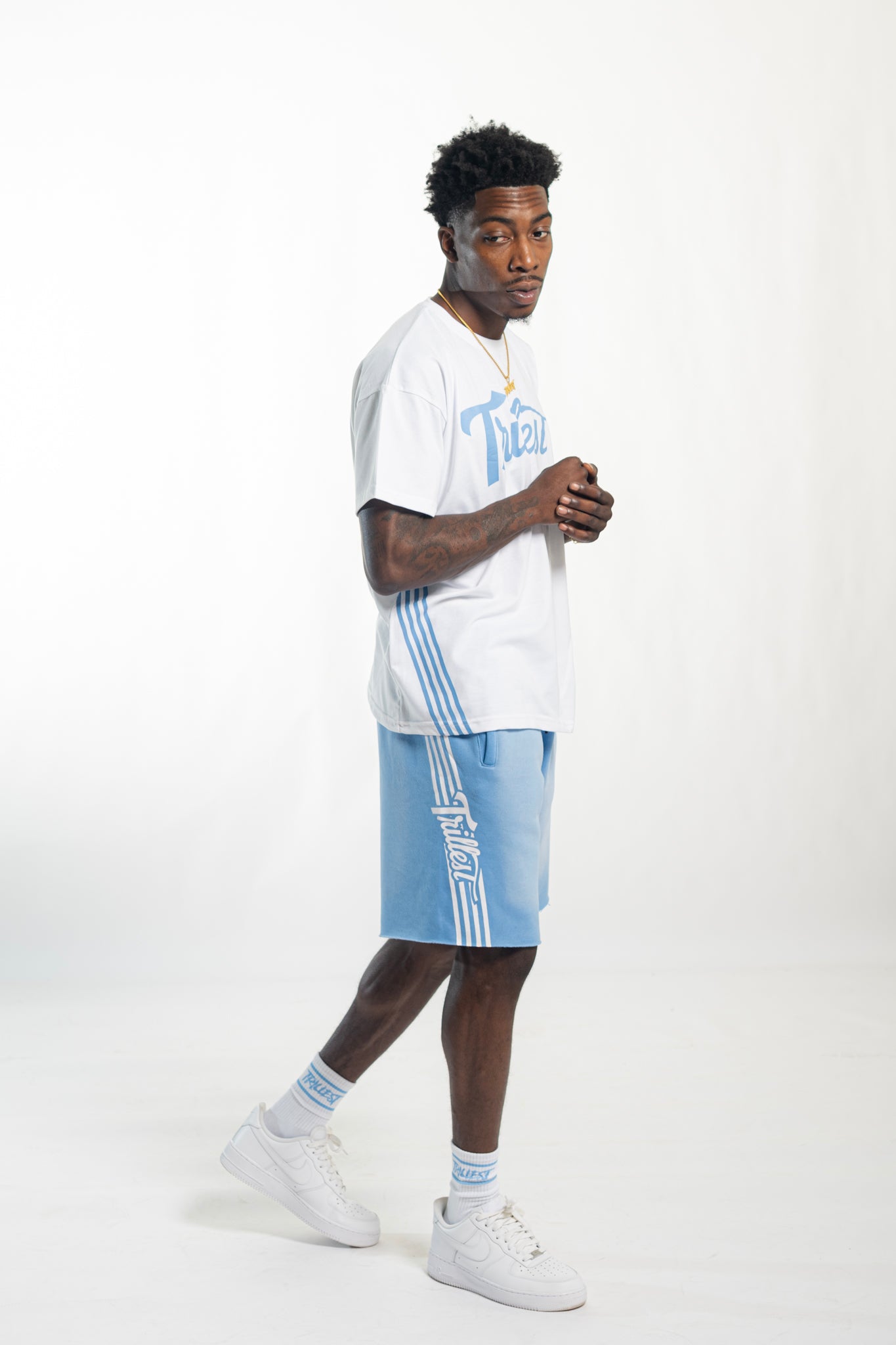 Cutoff 4-Stripes Sun Dried Shorts -  Sky/White