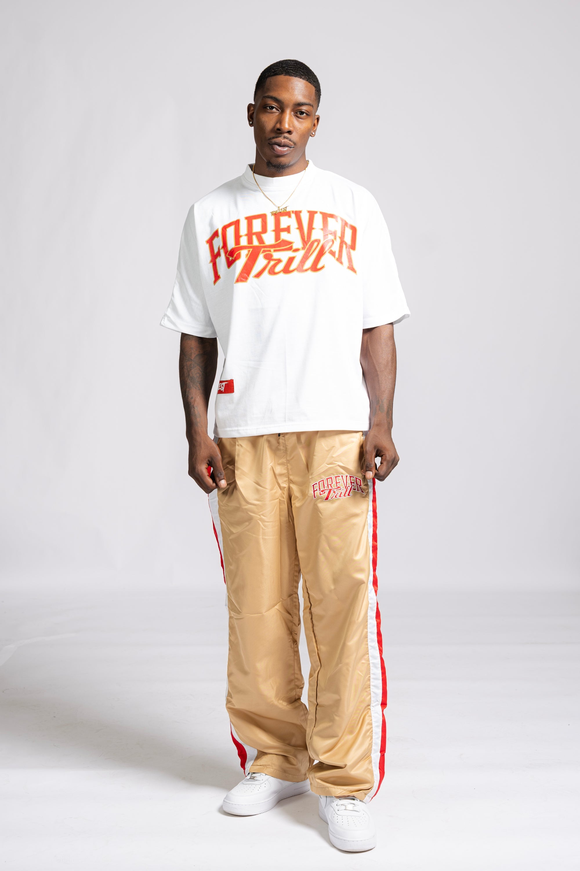 Forever Trill 3 Stripe Pants - Cream/Red/White