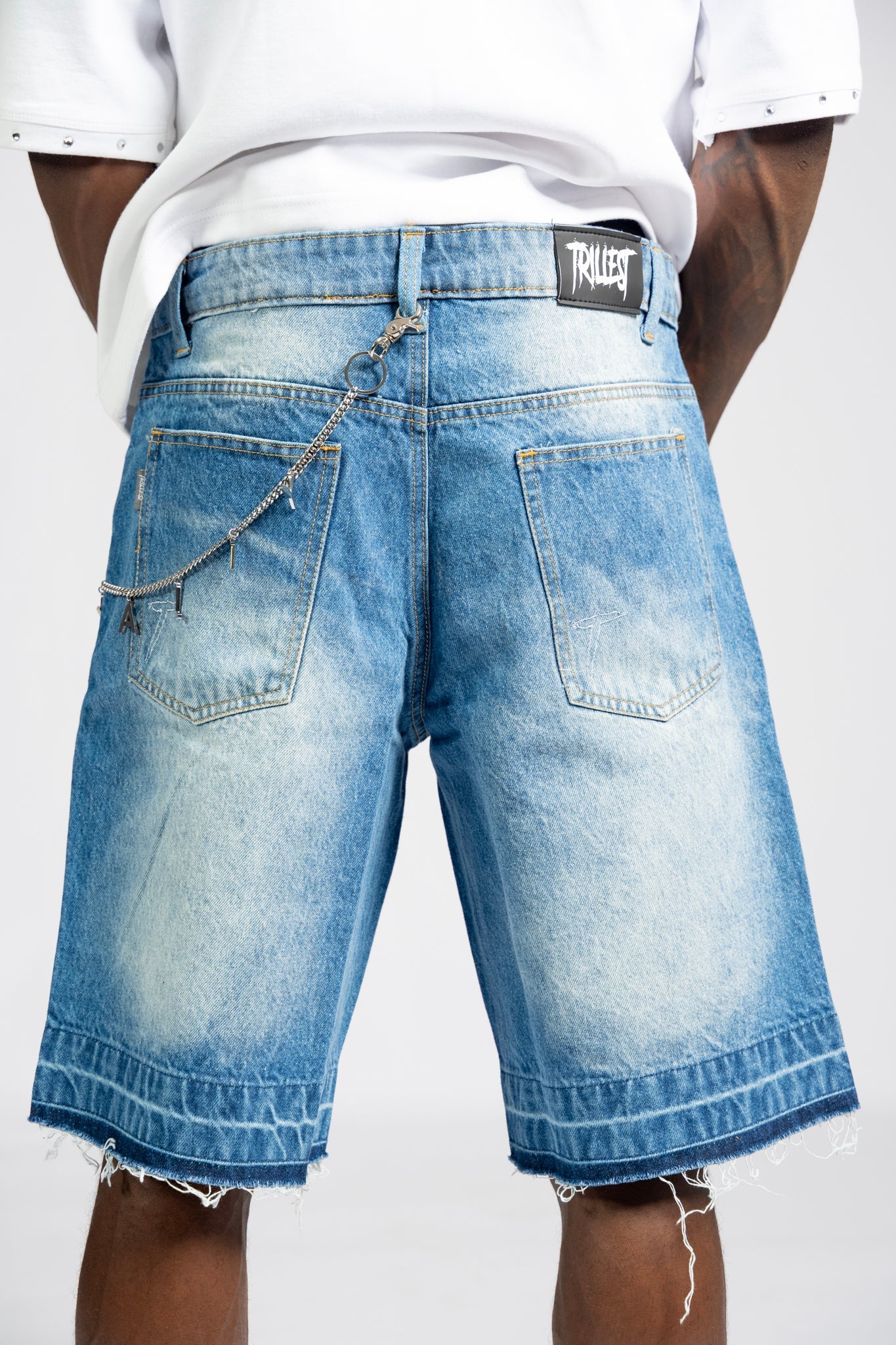 Distressed Denim Jorts - Blue