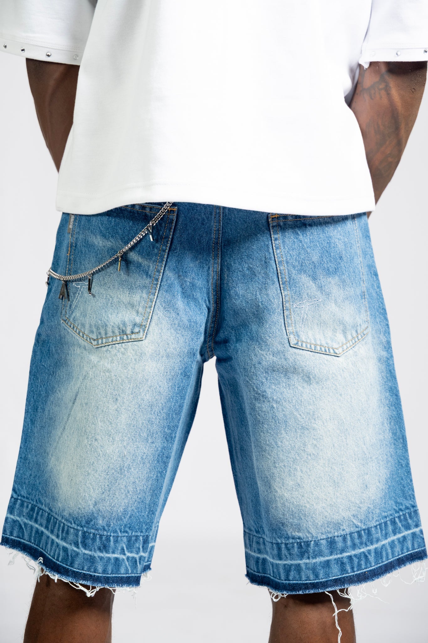 Distressed Denim Jorts - Blue