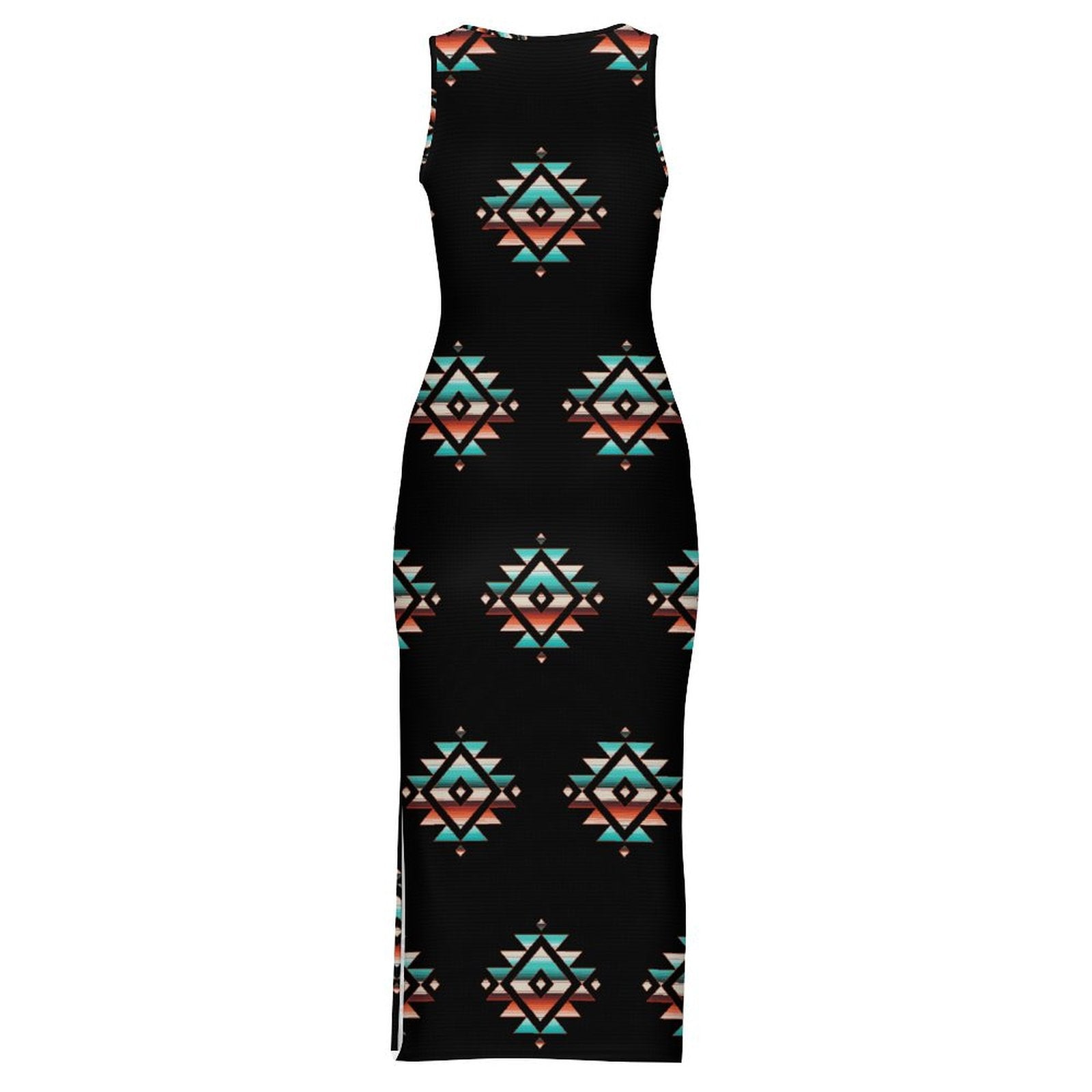 Southwestern Aztec Sleeveless Bodycon Side Slit Western Maxi Dress