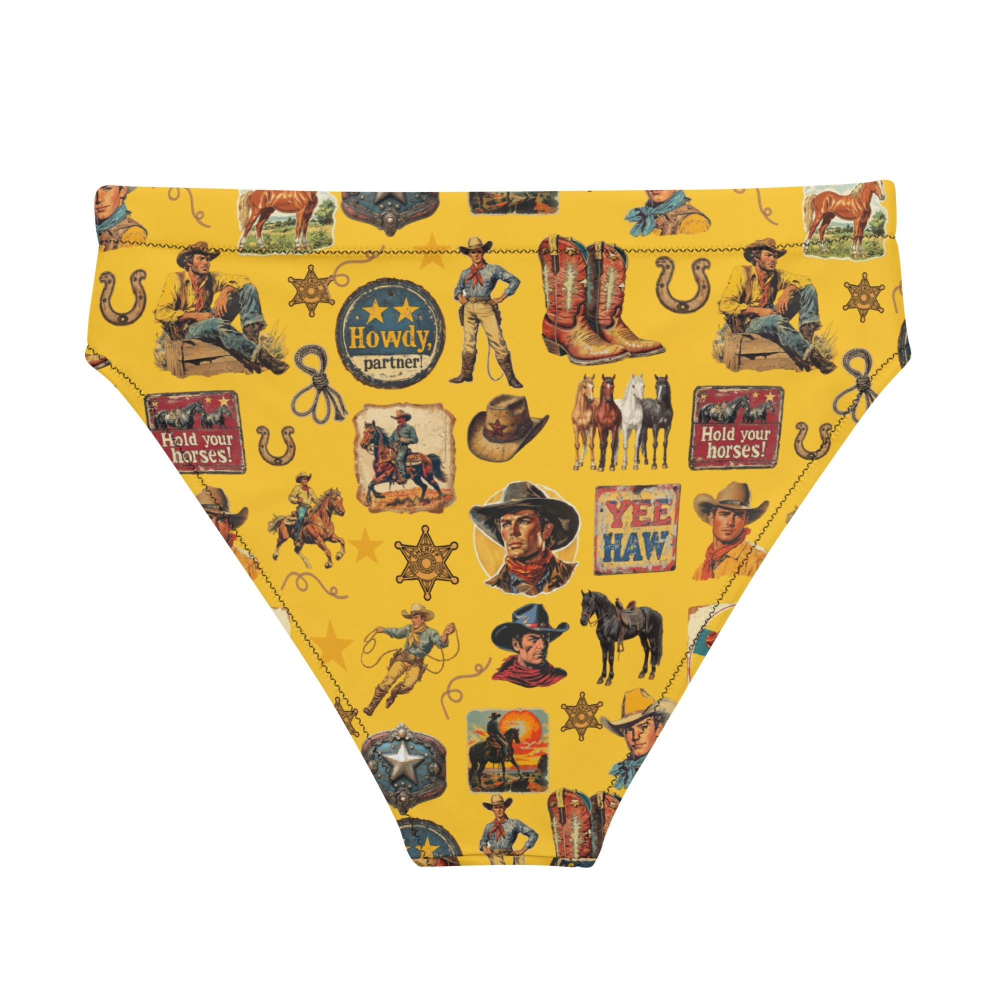 Yeehaw Vintage Cowboy Collage Mustard Bikini Bottom