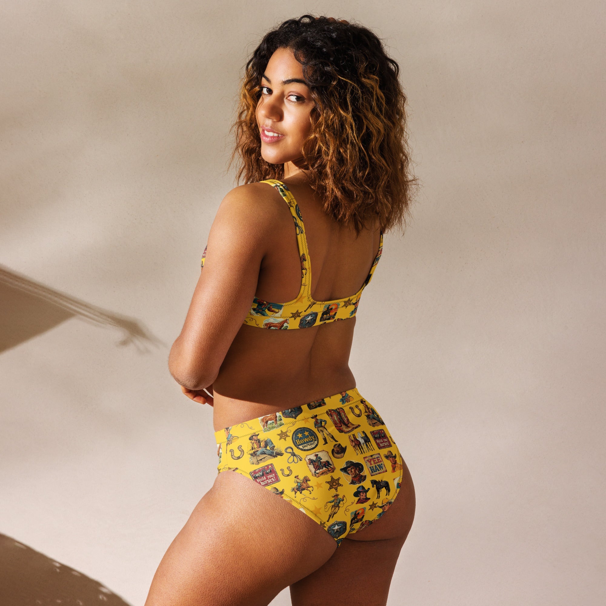 Yeehaw Vintage Cowboy Collage Mustard Bikini