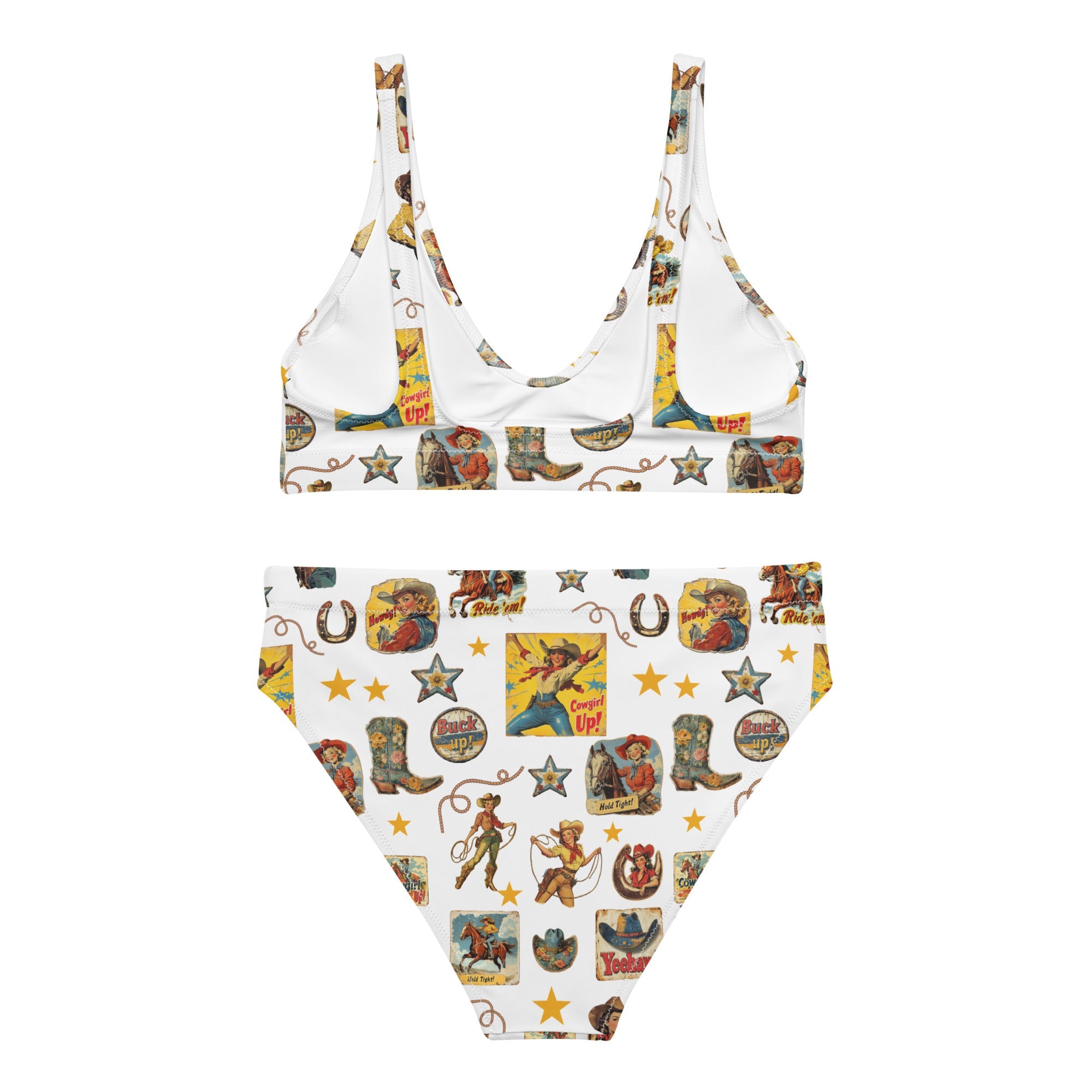Yeehaw Vintage Cowgirl Collage White Bikini
