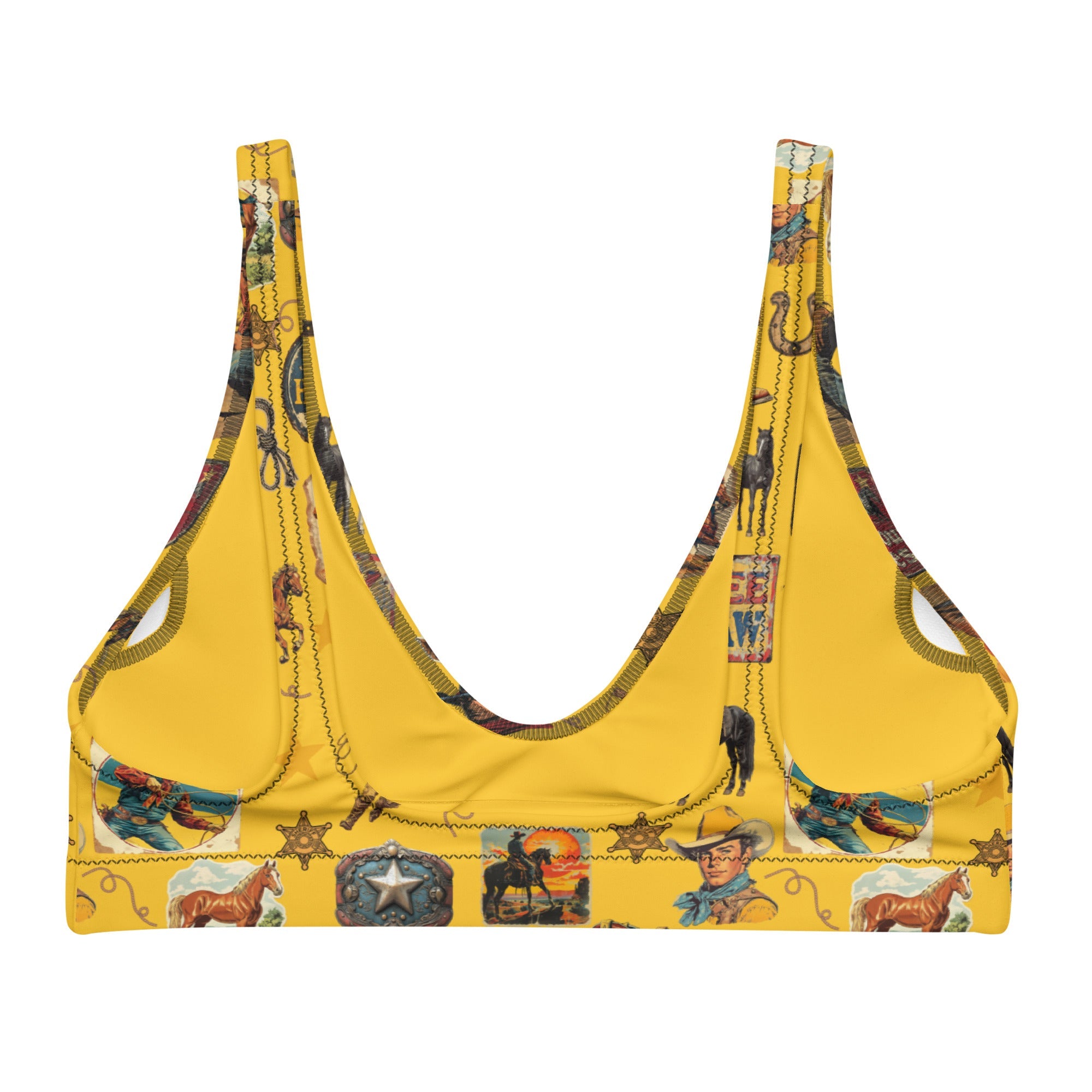 Yeehaw Vintage Cowboy Collage Mustard Bikini Top