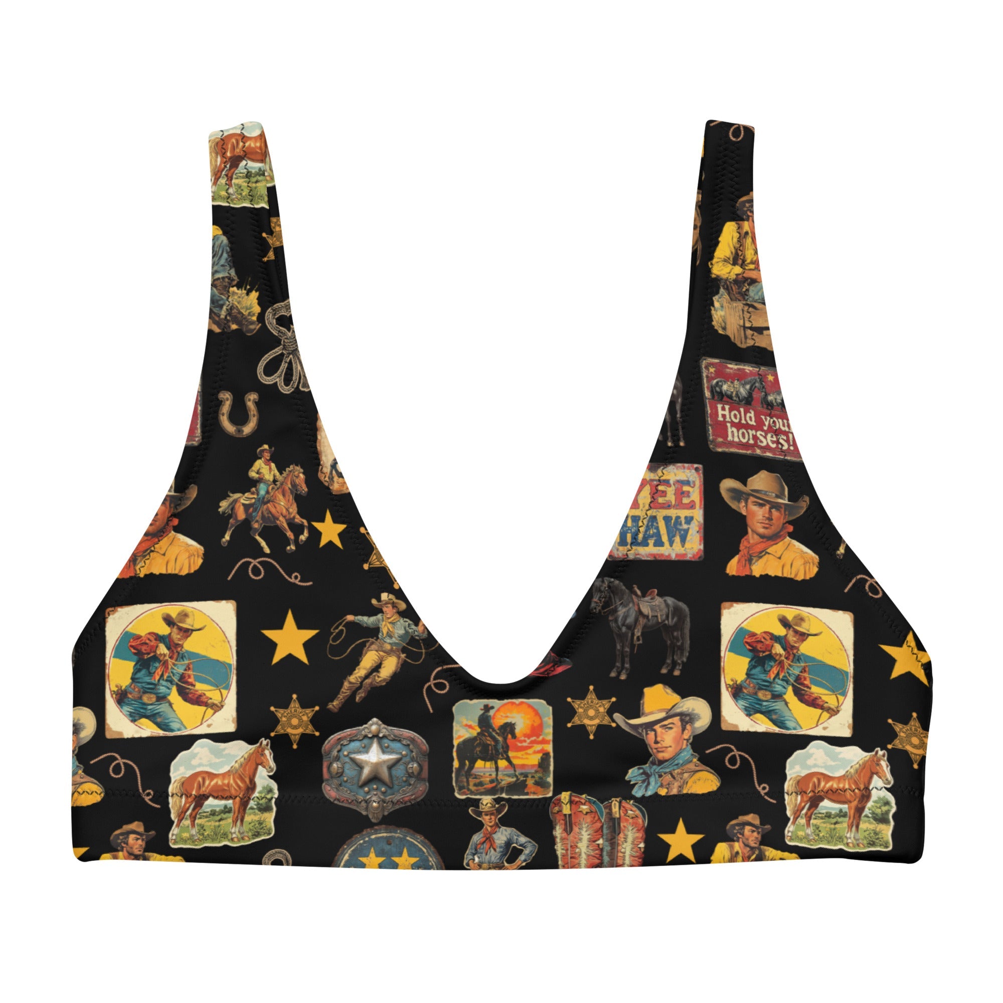 Yeehaw Vintage Cowboy Collage Bikini Top
