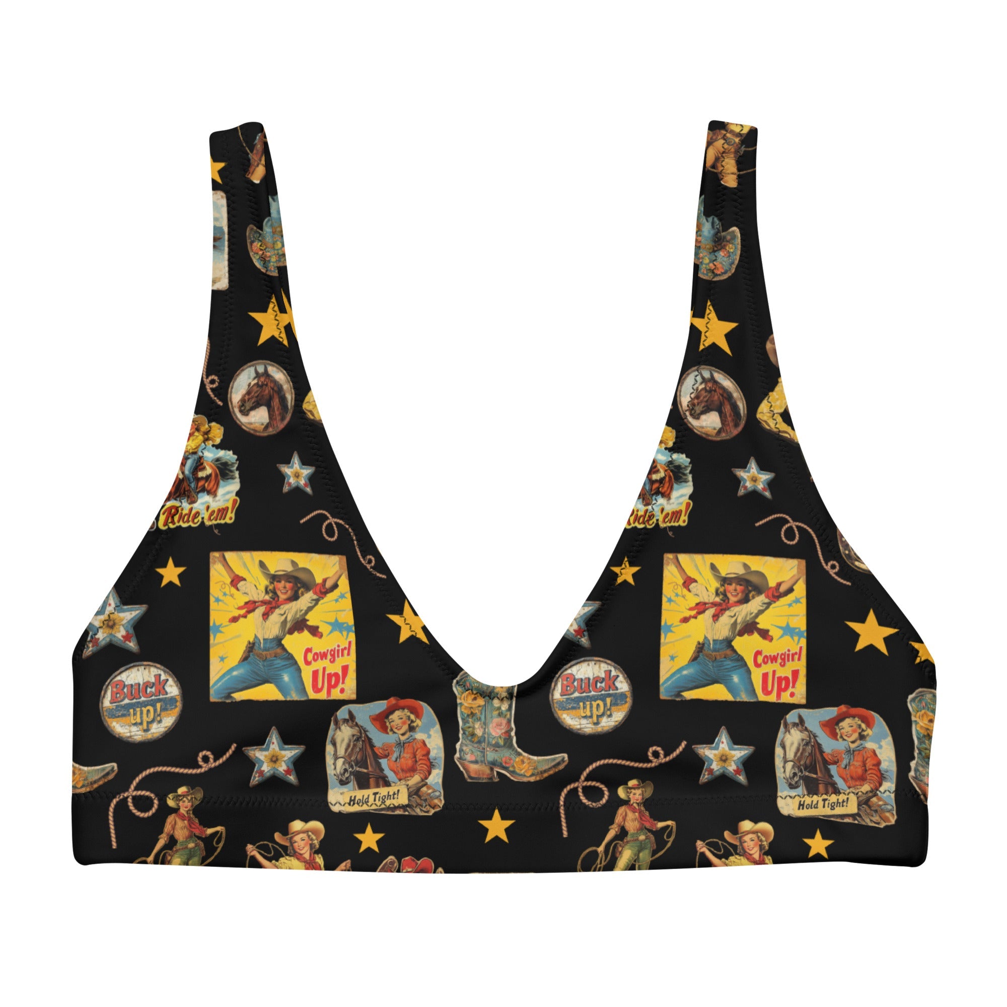 Yeehaw Vintage Cowgirl Collage Bikini Top