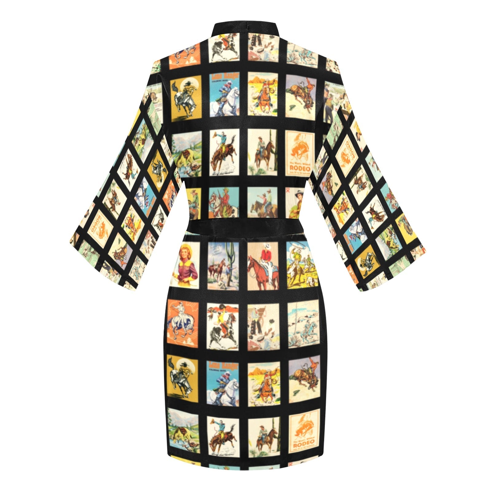 Vintage Cowboy Collage Satin Kimono Robe
