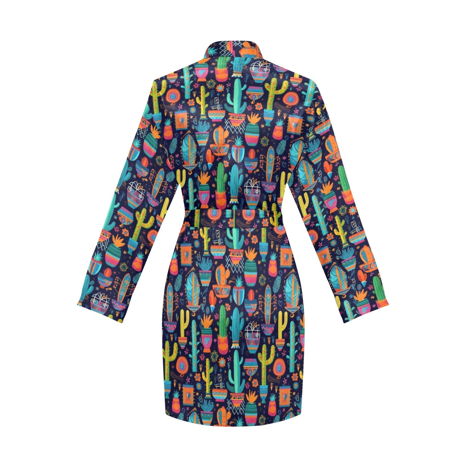 Crazy Cactus Lady Women's Long Sleeve Belted Satin Feel Dressing Lounge Robe