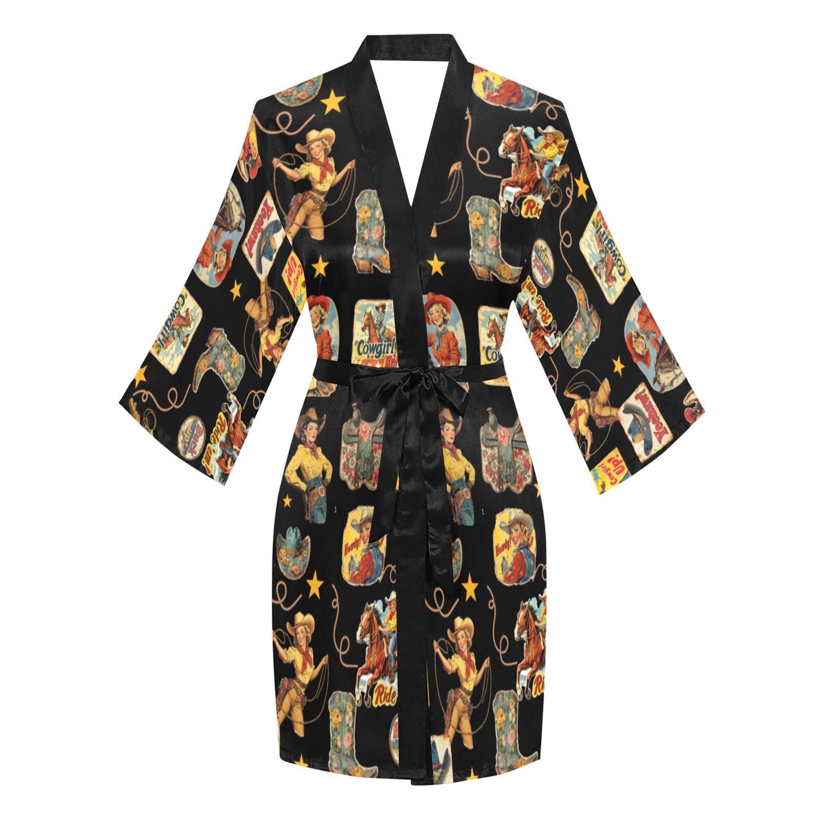 Vintage Cowgirl College Satin Kimono Robe