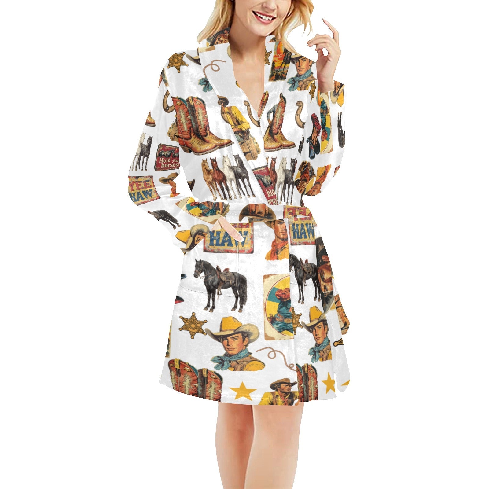 Vintage Cowboy Collage Western Women's Robe
