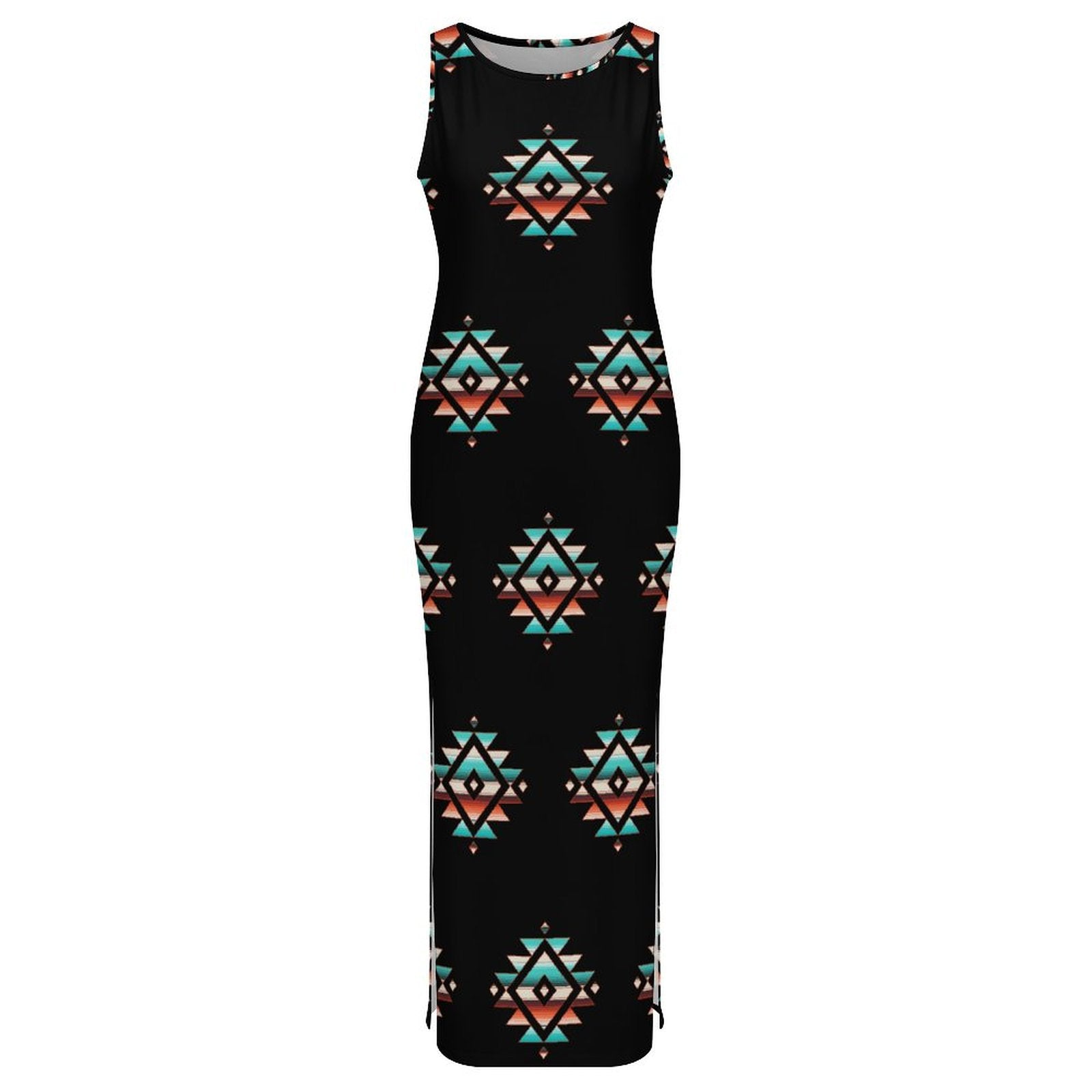 Southwestern Aztec Sleeveless Bodycon Side Slit Western Maxi Dress