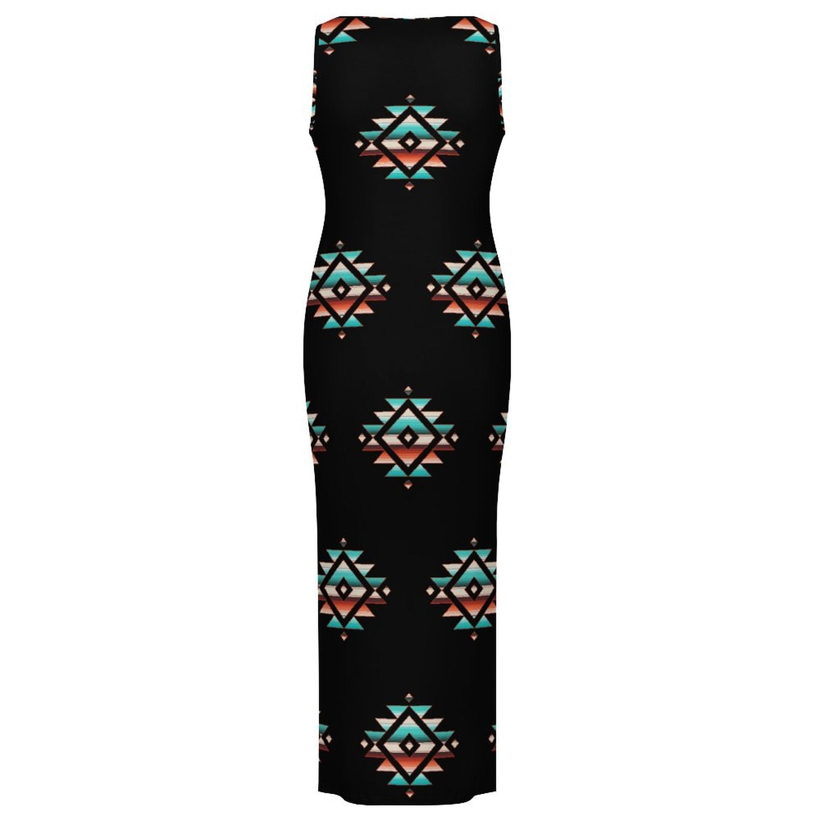 Southwestern Aztec Sleeveless Bodycon Side Slit Western Maxi Dress