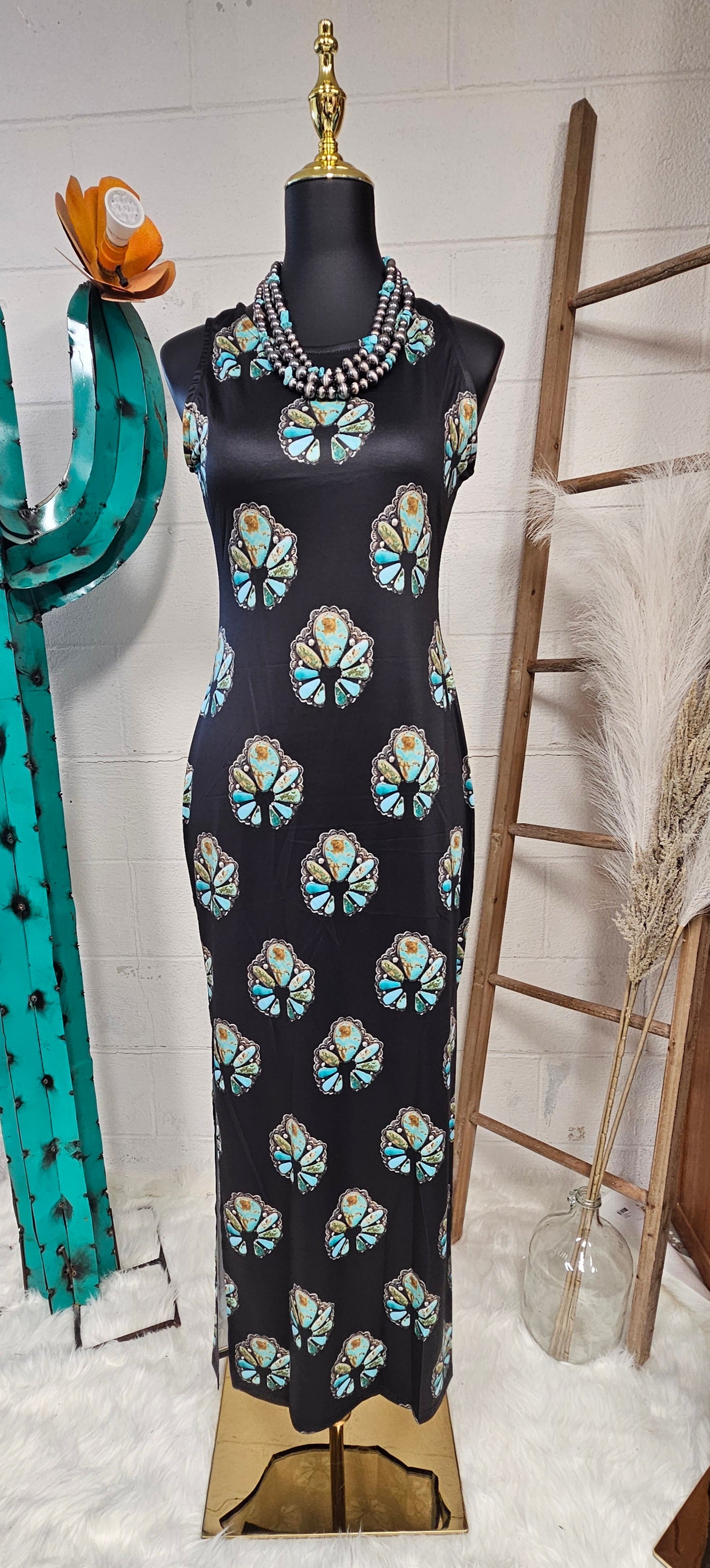 Turquoise Naja Sleeveless Bodycon Side Slit Maxi Dress
