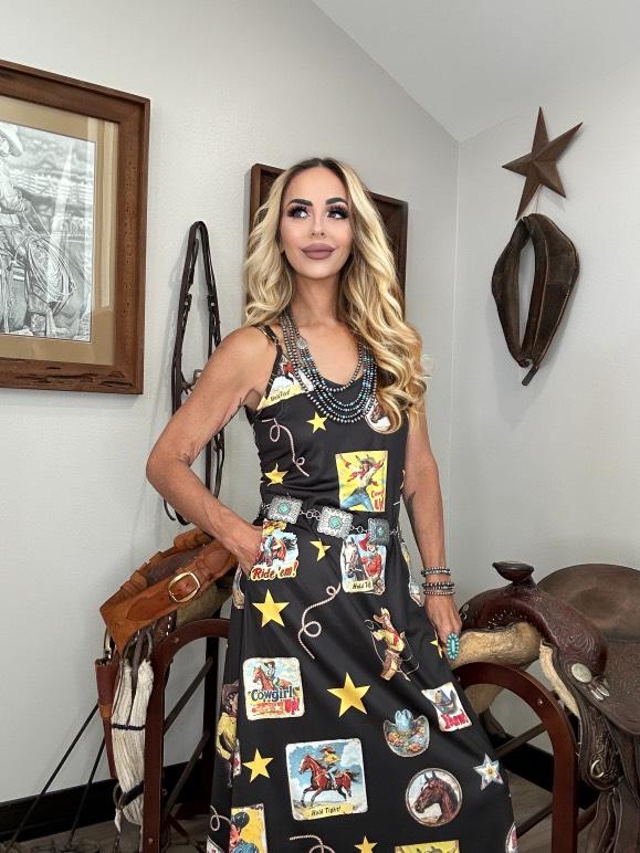 Vintage Cowgirl Collage Western Sun Dress