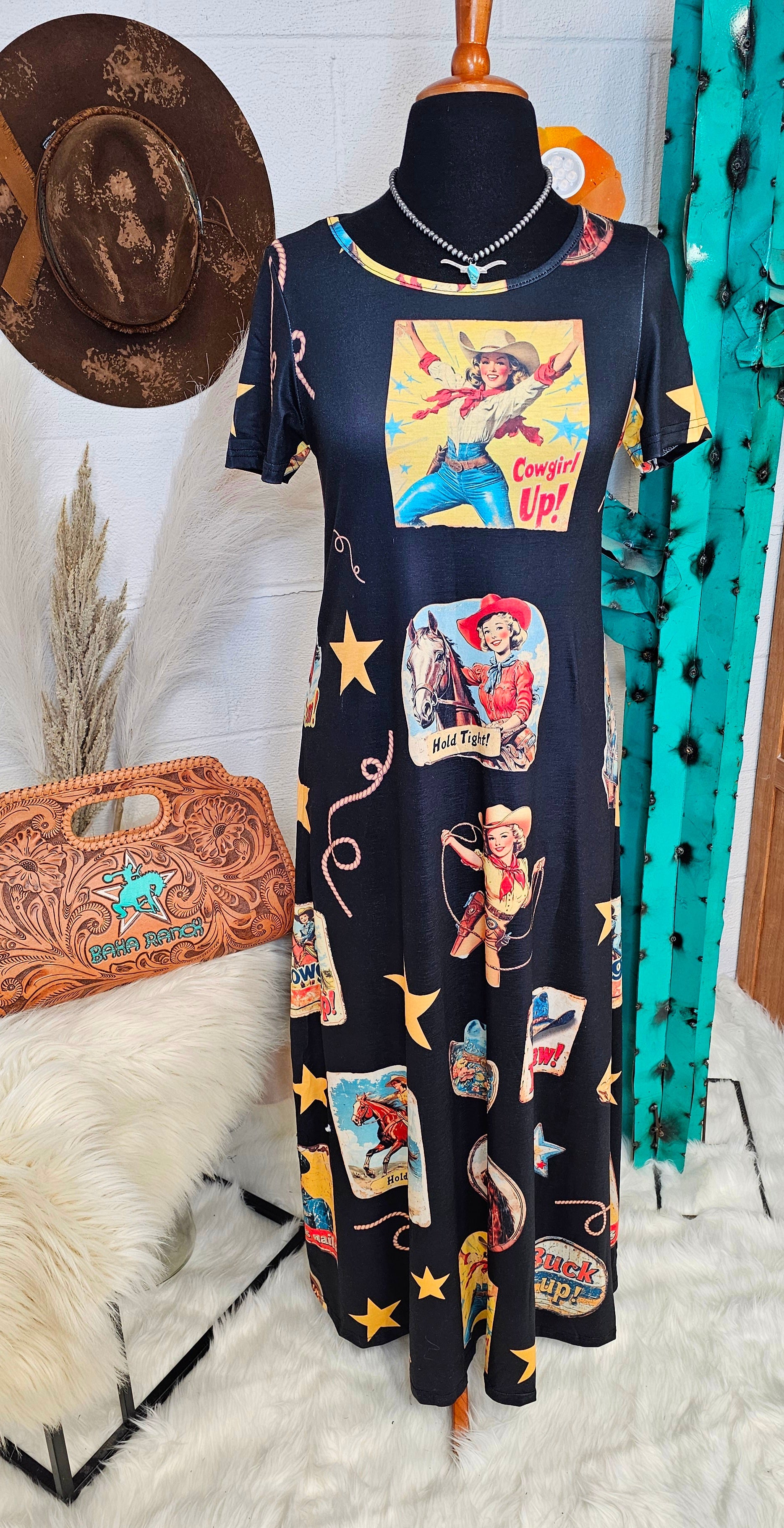 Vintage Cowgirl Collage Western Dress