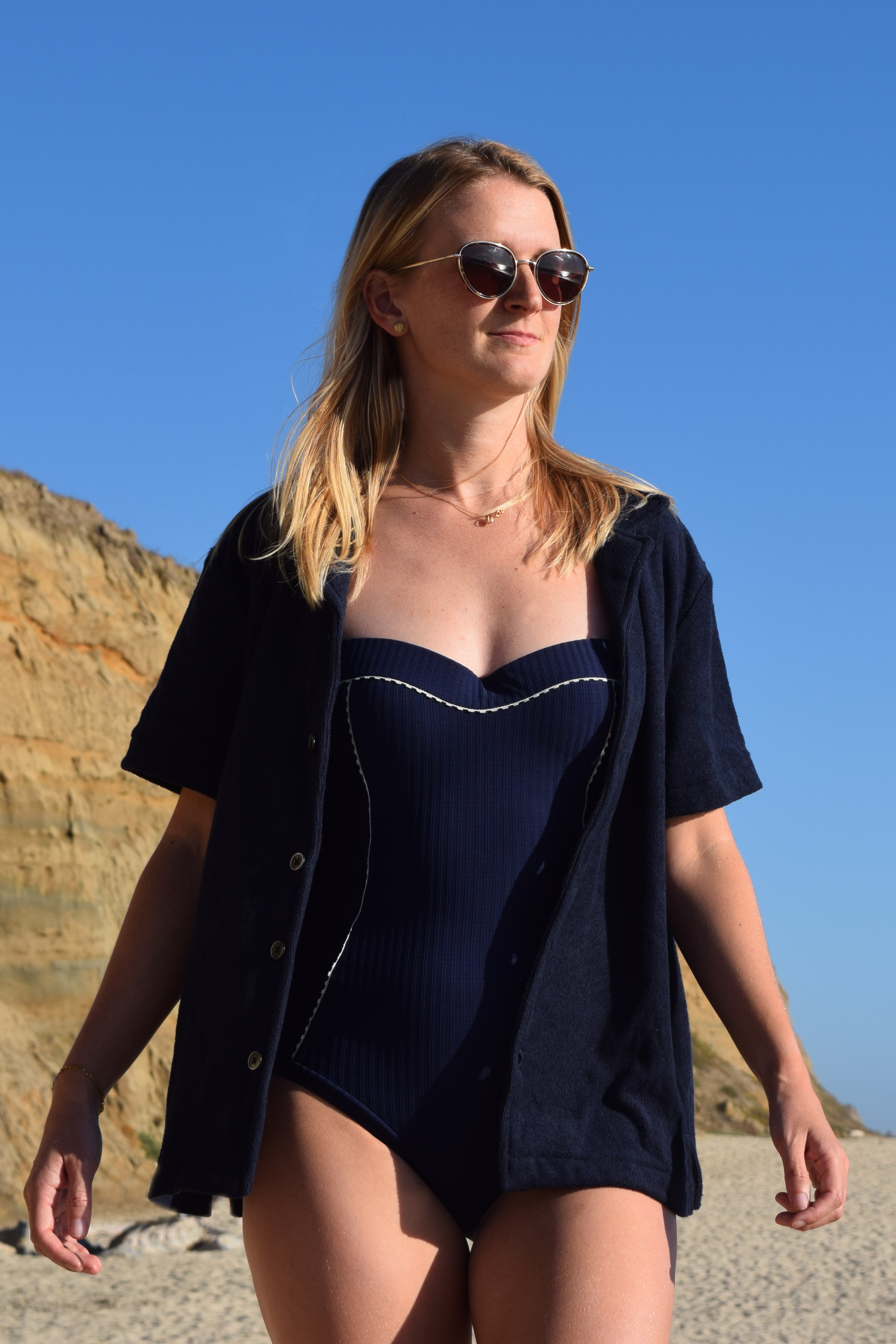 Navy Toweling Terry Cabana Shirt