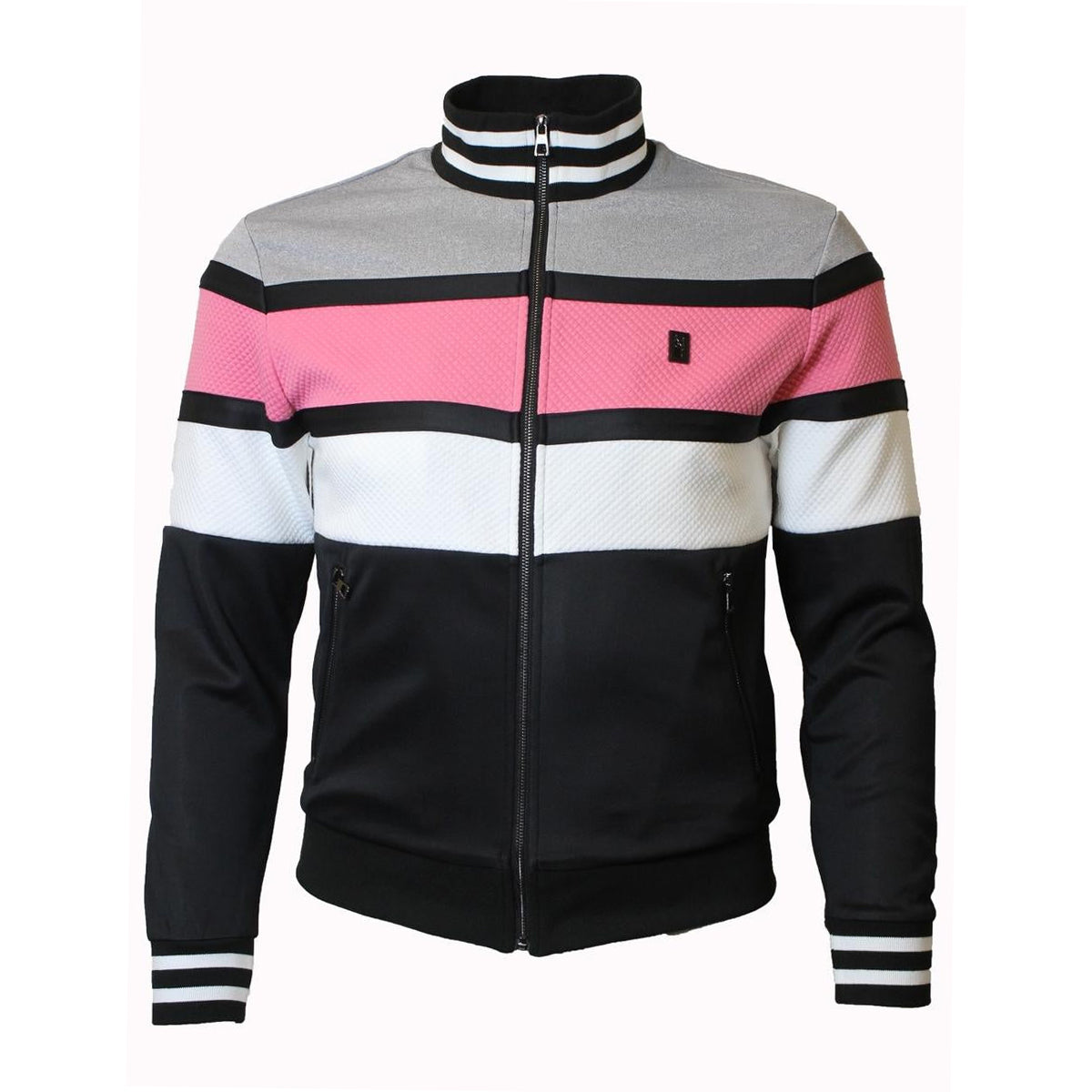 Makobi Jacquard Zip Down Jacket, Black/Pink, product front