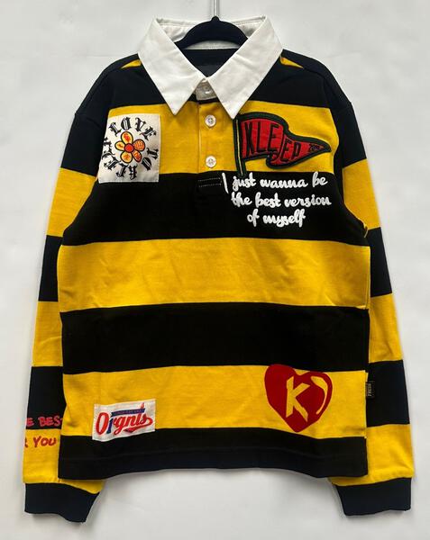 LOOMIE Kid's Long Sleeve Polo Shirt With Heavy Print Effects & Patch Works