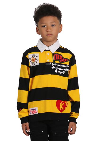 LOOMIE Kid's Long Sleeve Polo Shirt With Heavy Print Effects & Patch Works
