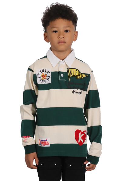 SAGE Kid's Long Sleeve Polo Shirt With Heavy Print Effects & Patch Works