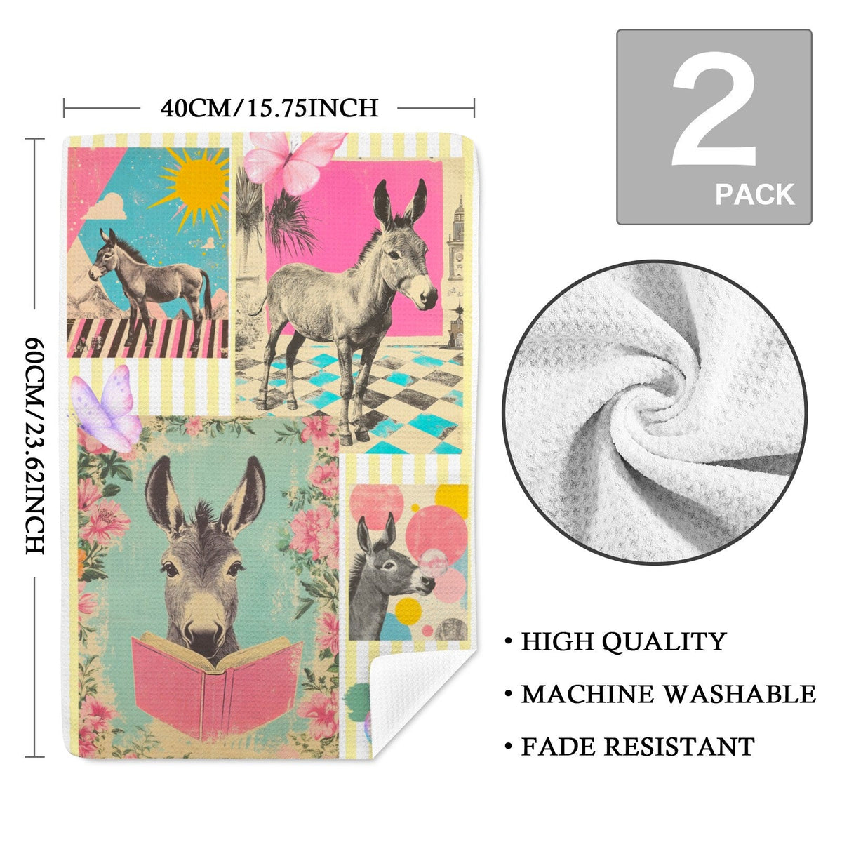 Baha Ranch Donkey Smiles Set of 2 (same) Kitchen Towels Made in America