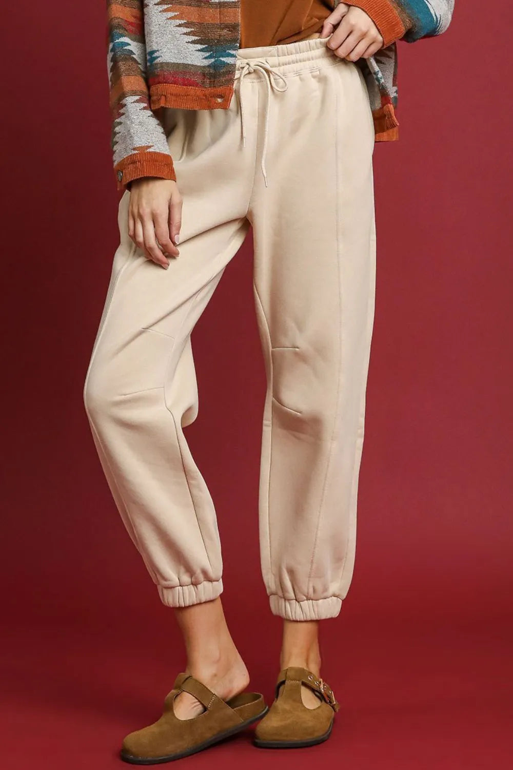 Garden Naked Umgee Fleece Jogger Pants with Drawstring