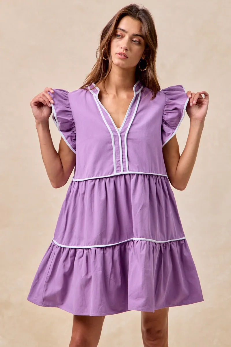 Garden Naked BiBi Gameday Theme Contrast Binding Ruffled Dress
