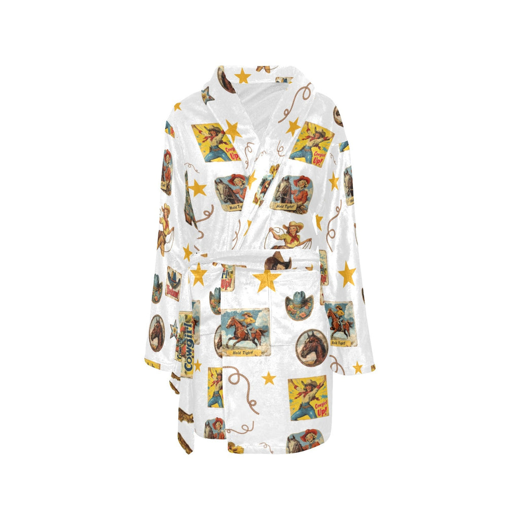 Vintage Cowgirl Collage Women's Western Bath Robe
