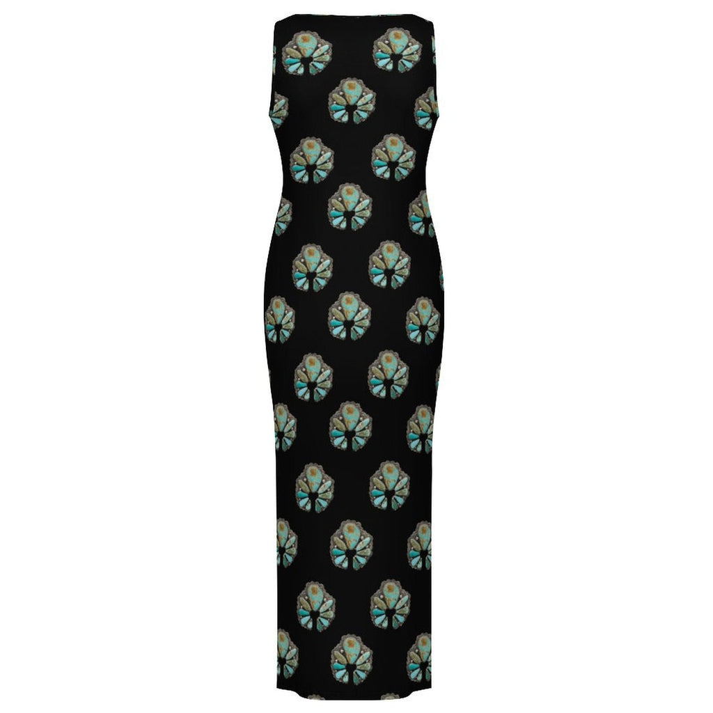 Turquoise Naja Sleeveless Bodycon Side Slit Maxi Dress